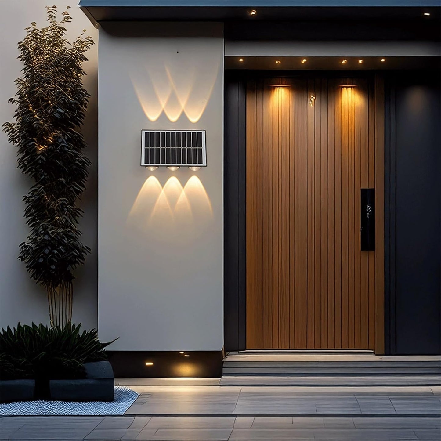 Modern Solar LED Outdoor Wall Light Sconce IP65 Waterproof Aluminum Up Down Light Fixture, Dusk to Dawn Auto On/Off Exterior Warm Lighting for Garden Patio Porch Fence Pathway Cottage(Small)
