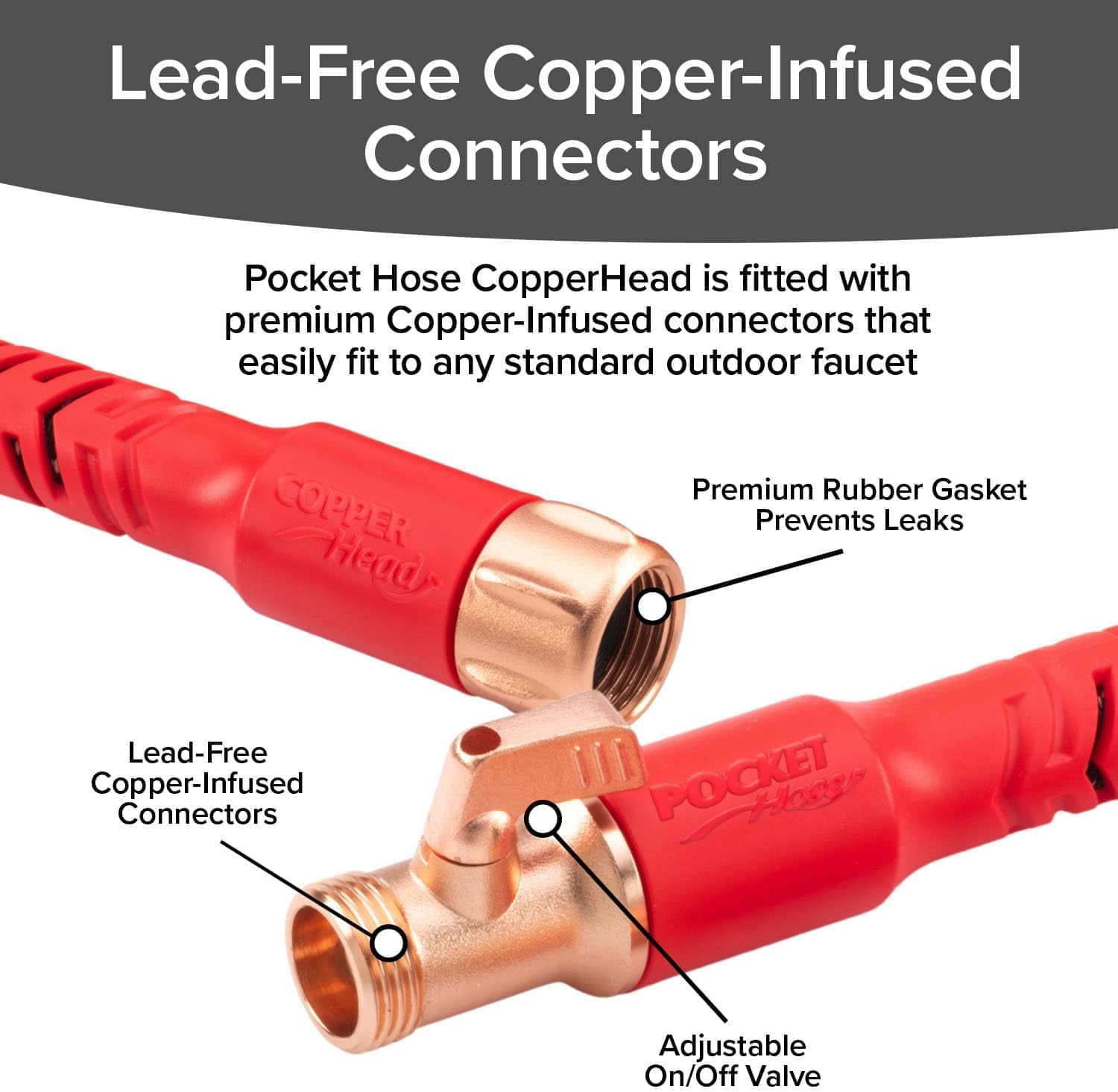 Pocket Hose 25 FT Copper Head Expandable Garden Hose with Pocket Pivot