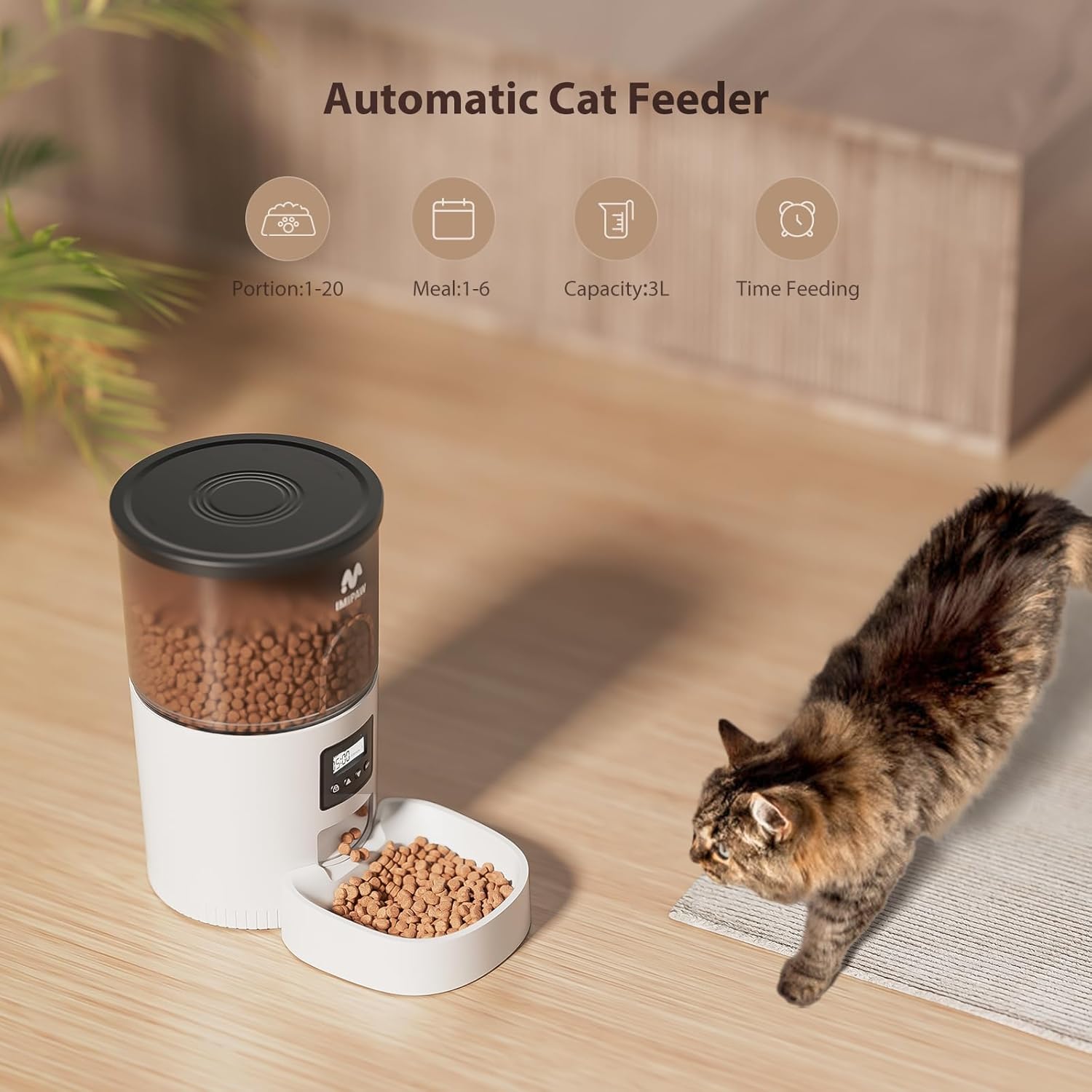IMIPAW Automatic Cat Feeders, 3L Timed Cat Dry Food Dispenser with Des