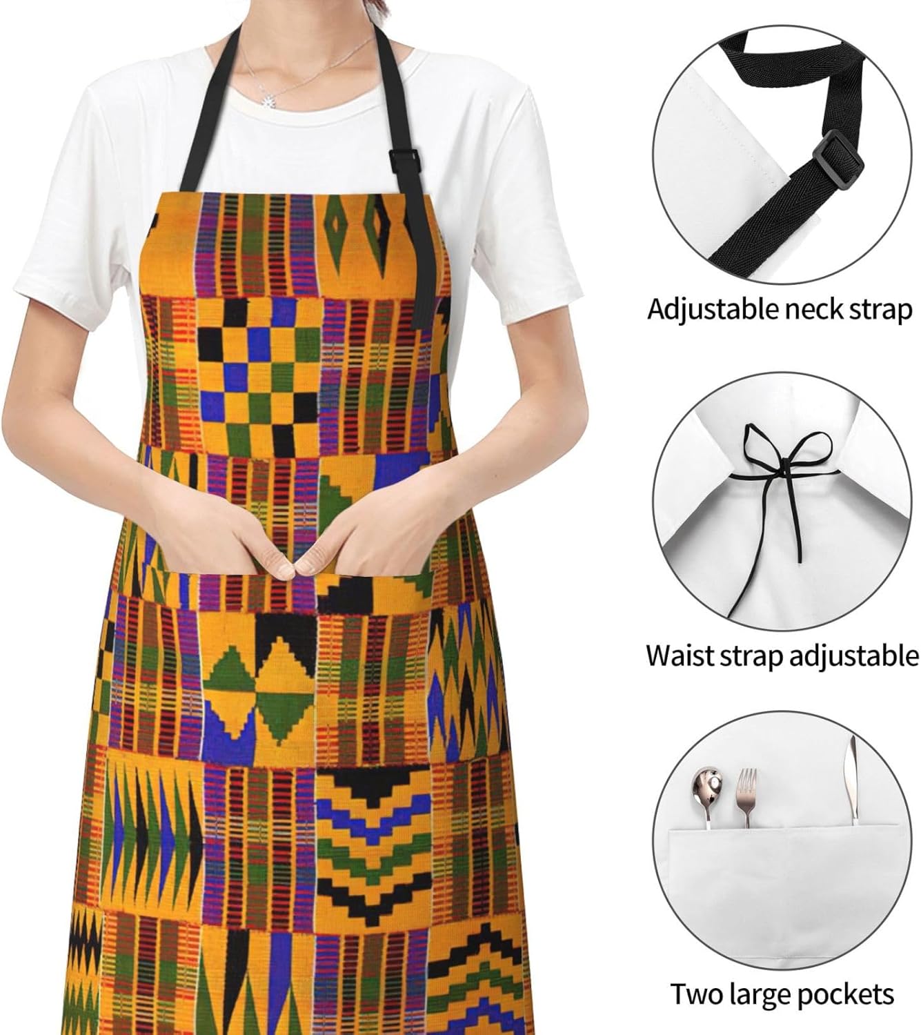 African Ethnic Pattern print Waterproof apron with pocket adjustable c