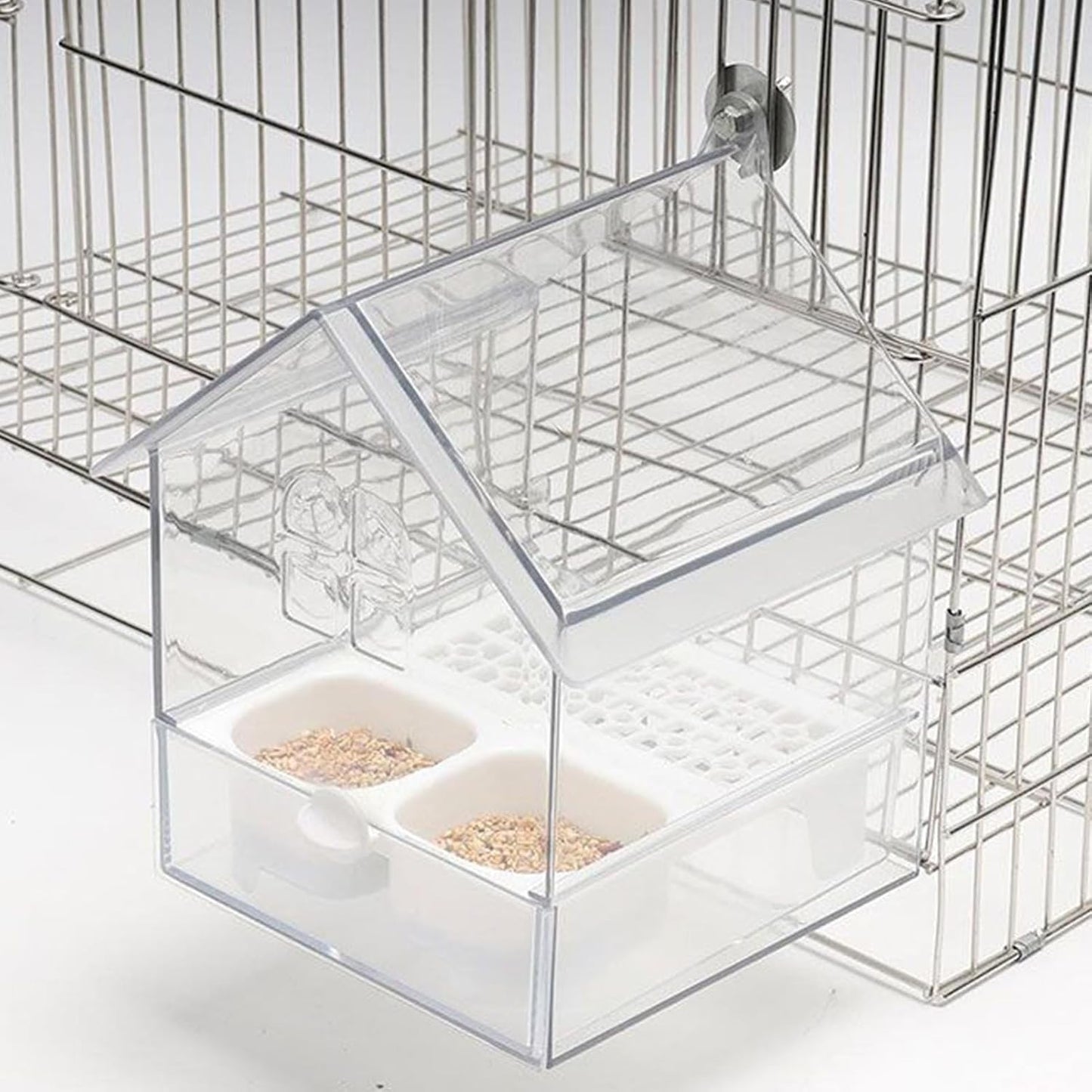 Pull Out External Parrot Feeder Food, Hanging Bird Feeder with Pull Out Tray, Transparent Bird Bath Tub,with Squirrel Proof Tray, for Pet Lover Watching
