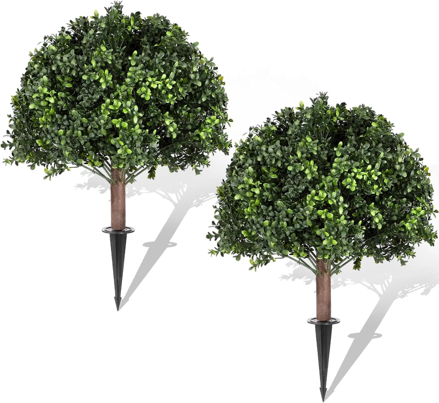 2 PCS Artificial Boxwood Topiary Ball Bushes, Realistic Topiary Ball Tree with Ground Spike, Weatherproof Faux Greenery Shrubs Bushes for Front Porch, Patio, Garden, Walkway, Planter Pot
