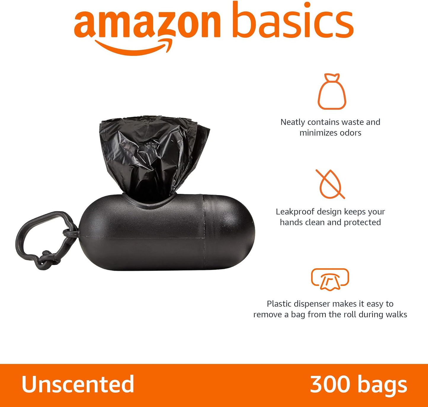 Amazon Basics Dog Poop Leak Proof Bags with Dispenser and Leash Clip, 