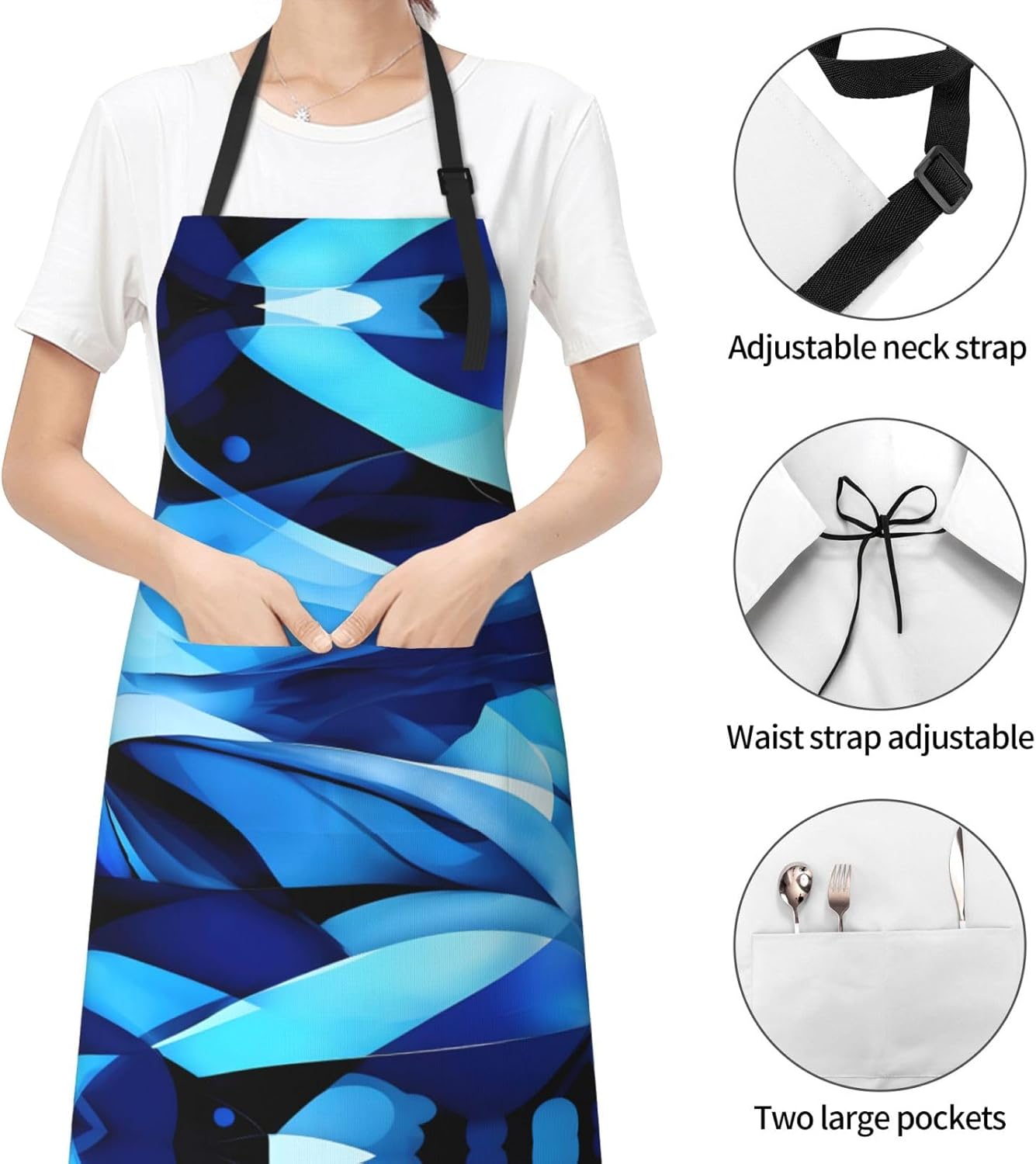 Abstract Blue Print Laundry apron 28x33 In Waterproof Kitchen Apron with Pockets for Cooking Baking