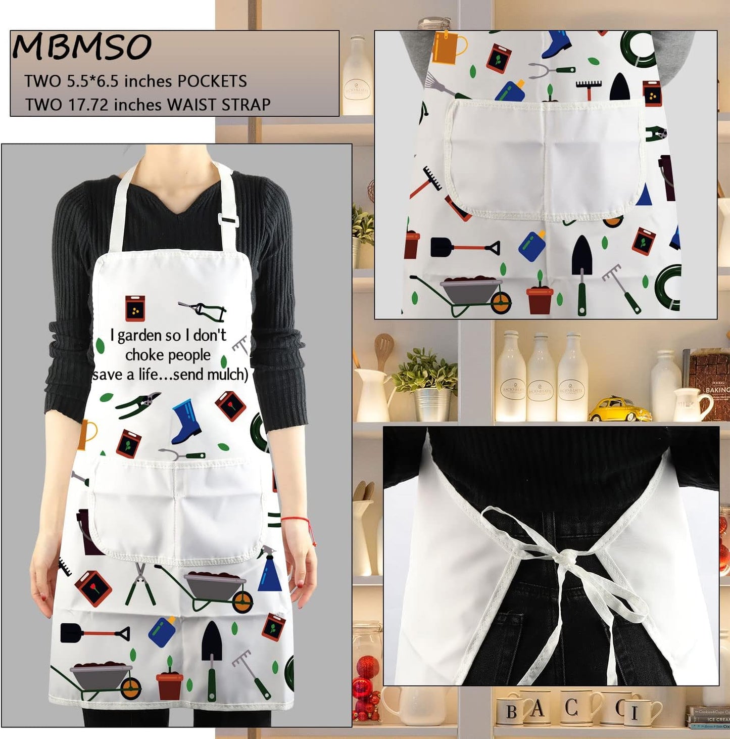 MBMSO Gardener Apron I Garden So I Don't Choke People Save a Life Send Mulch Funny Gardening Aprons with Pockets Waterproof