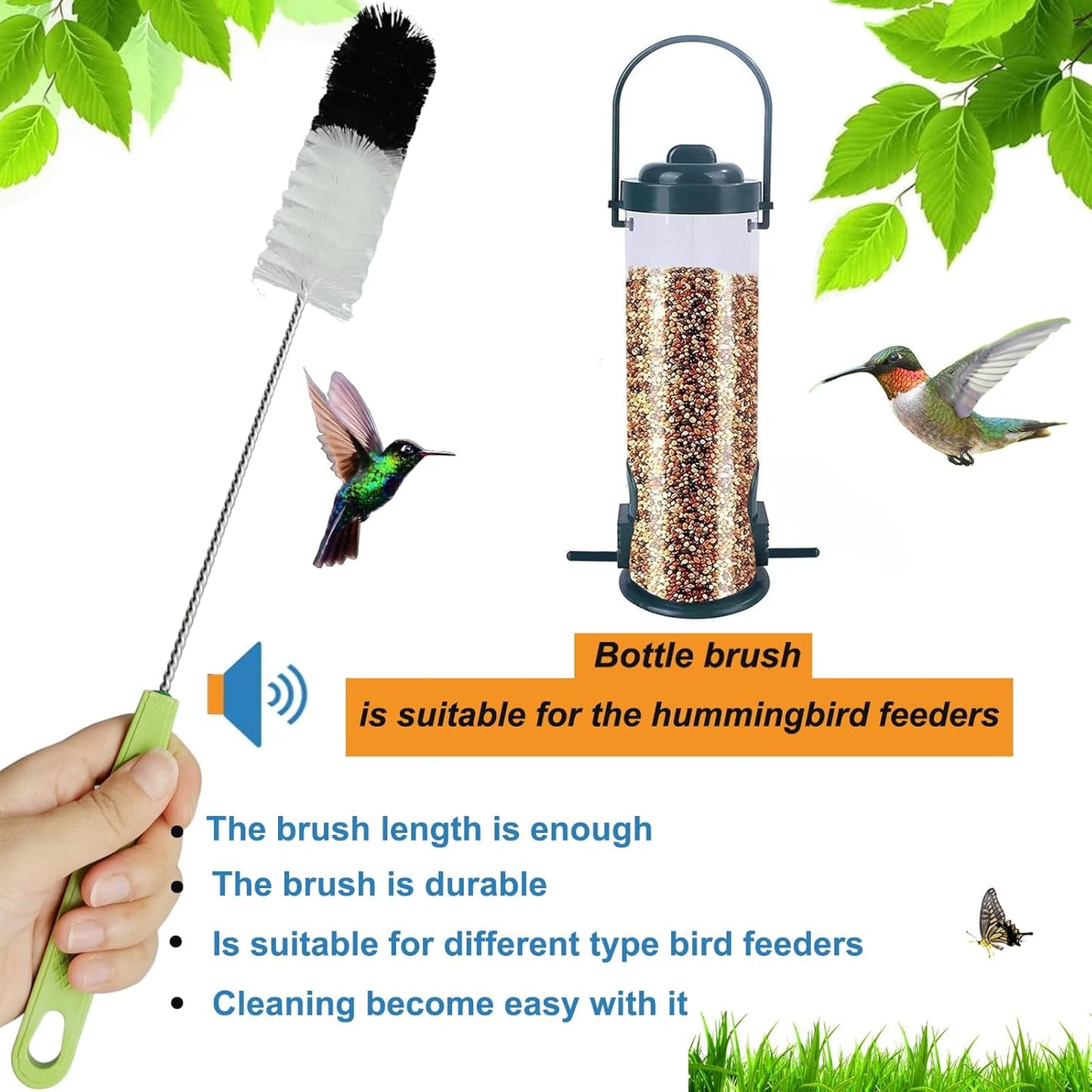 Long Handle Cleaning Brush - 16" Narrow Bottle & Cup Scrubber, Humming