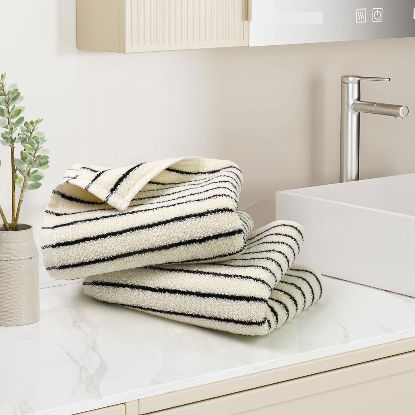 Jacquotha Black and White Striped Hand Towels for Bathroom, Vintage Ki