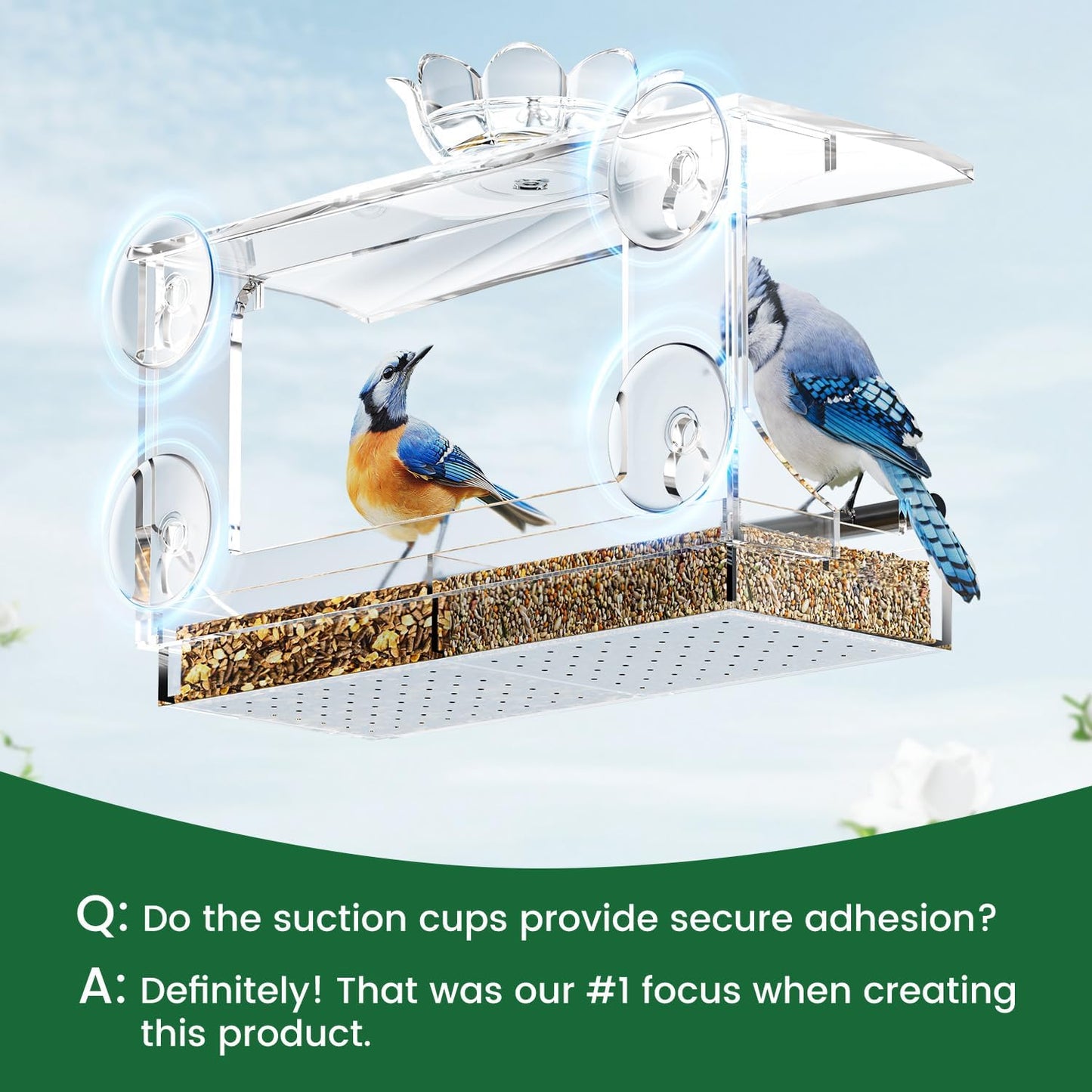 Clear Acrylic Window Bird Feeder with Strong Suction Cups, Detachable Tray – Easy to Clean, Birds Viewing for Cats, Outdoor Wild Bird Watching Gift, Outside Garden Decor