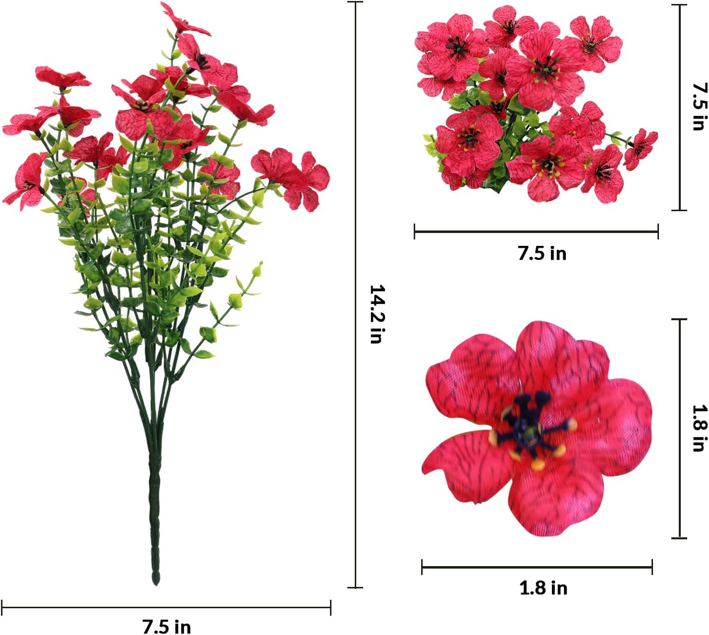 Outdoor Faux Plants 12 Bundles, Uv Resistant Artificial Outdoor Flowers, Artificial Flowers for Outdoors Indoor Porch Patio Home Yard Garden Window Box Pot Planters Decorations.