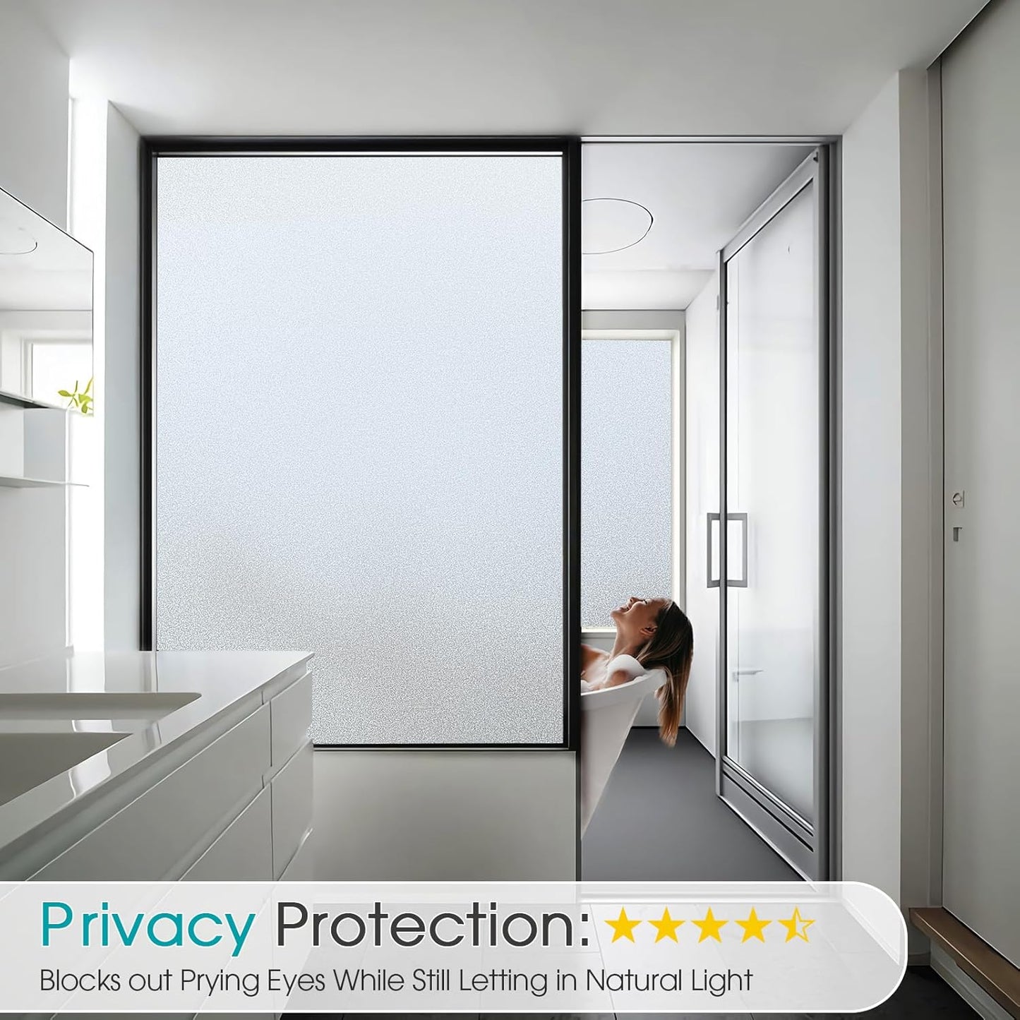 Coavas Frosted Glass Window Privacy Film Day and Night, Static Cling No Glue, Anti-Glare Heat Blocking, Renter-Friendly Removable Decorative Covering for Home Bathroom Bedroom, 17.5 x 78.7 Inch, Pure