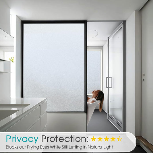 Coavas Frosted Glass Window Privacy Film Day and Night, Static Cling No Glue, Anti-Glare Heat Blocking, Renter-Friendly Removable Decorative Covering for Home Bathroom Bedroom, 17.5 x 78.7 Inch, Pure