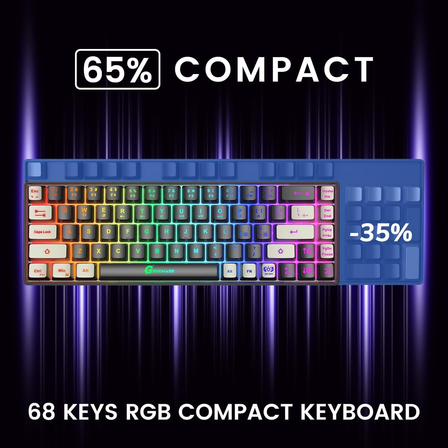 65% Gaming Keyboard and Mouse Combo, RGB Backlit Keyboard + 7200 DPI G
