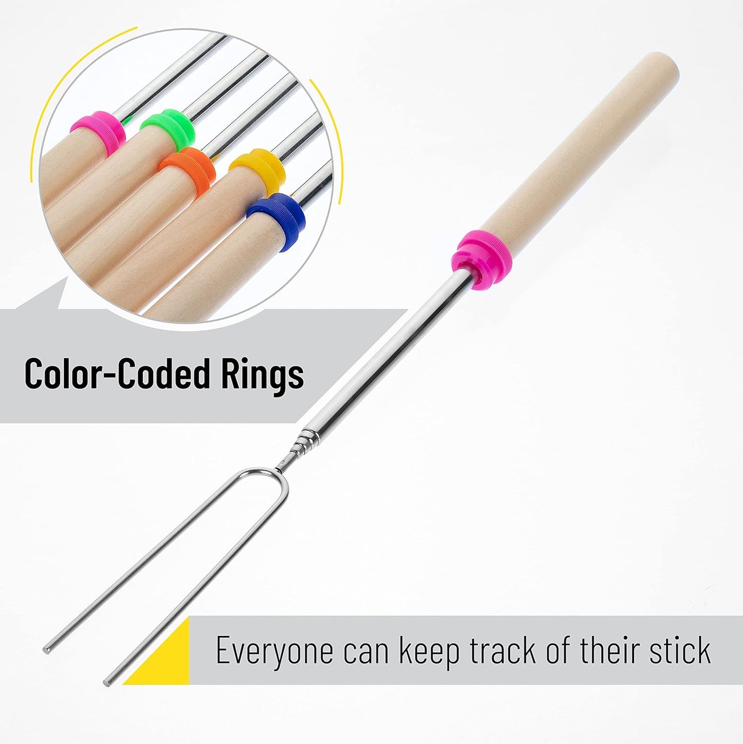 UNCO- Extendable Stainless Steel Roasting Sticks, 5 Pack, 32" - For S'mores, Hot Dogs, Campfires and Fire Pits