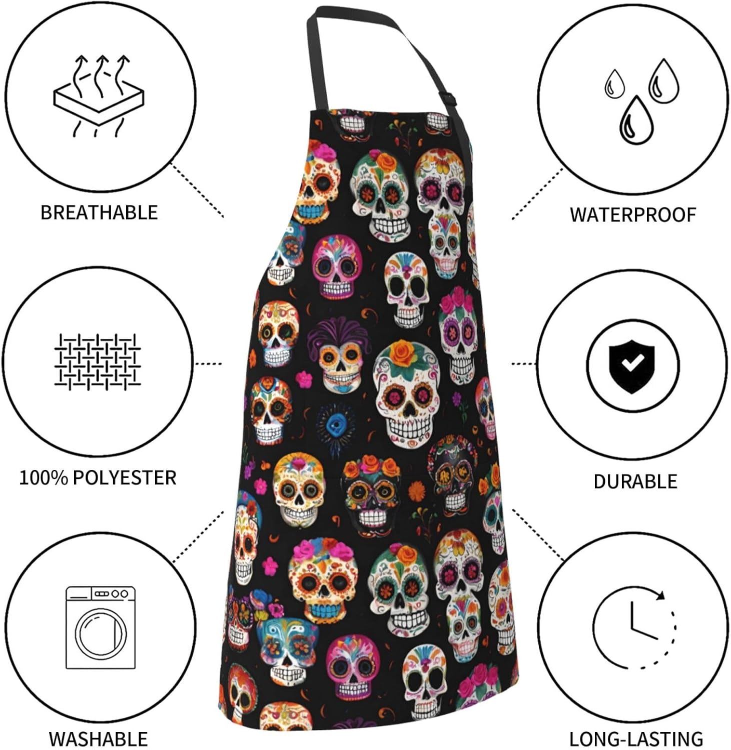YANYU Skull Print 28x33 In Kitchen Apron Stylish Chef Apron with Pocke