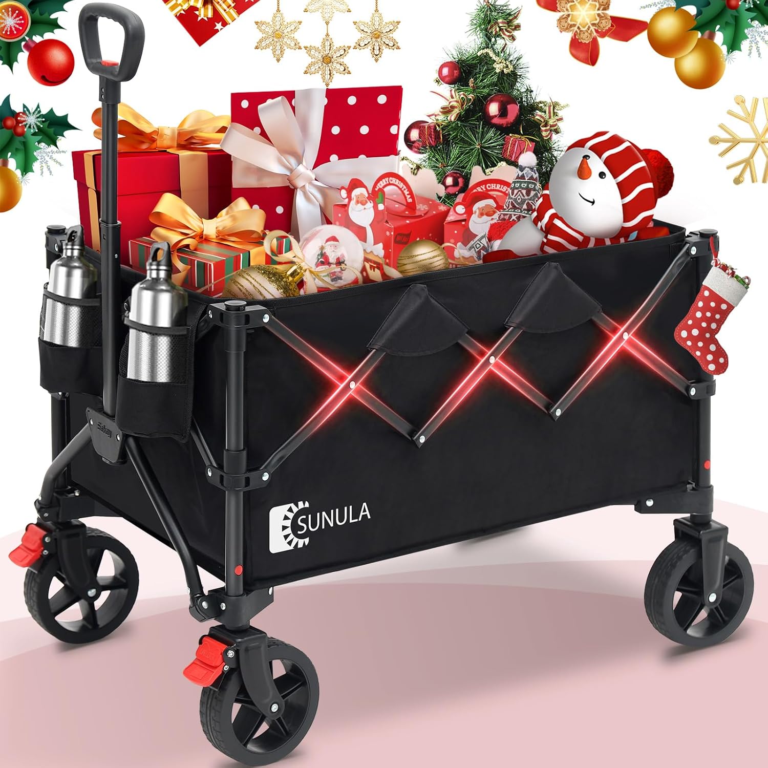 Collapsible Foldable Wagon Cart with 330lbs Weight Capacity, Heavy Dut