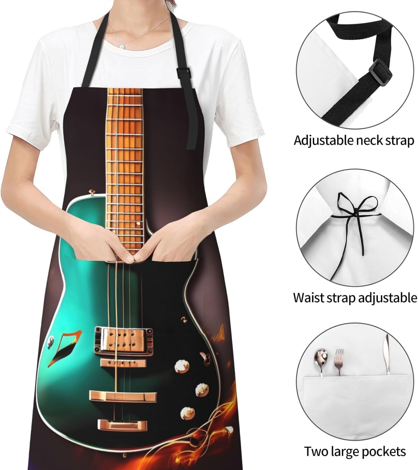 Music Green Guitar print Waterproof apron with pocket adjustable cooking apron for adult kitchen bibs to bake