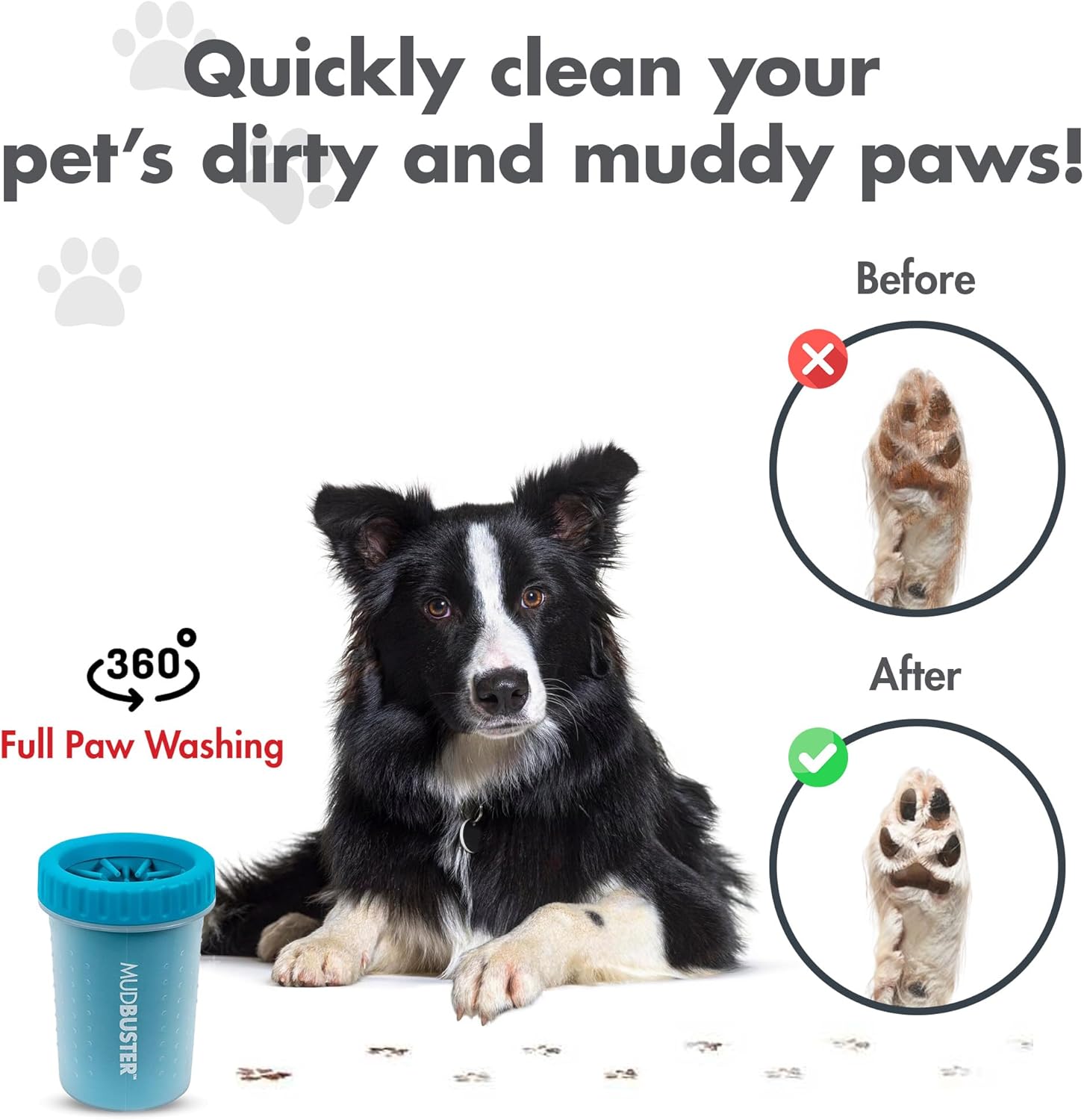 Dexas MudBuster Portable Dog Paw Cleaner, Medium, Blue - Premium Quali