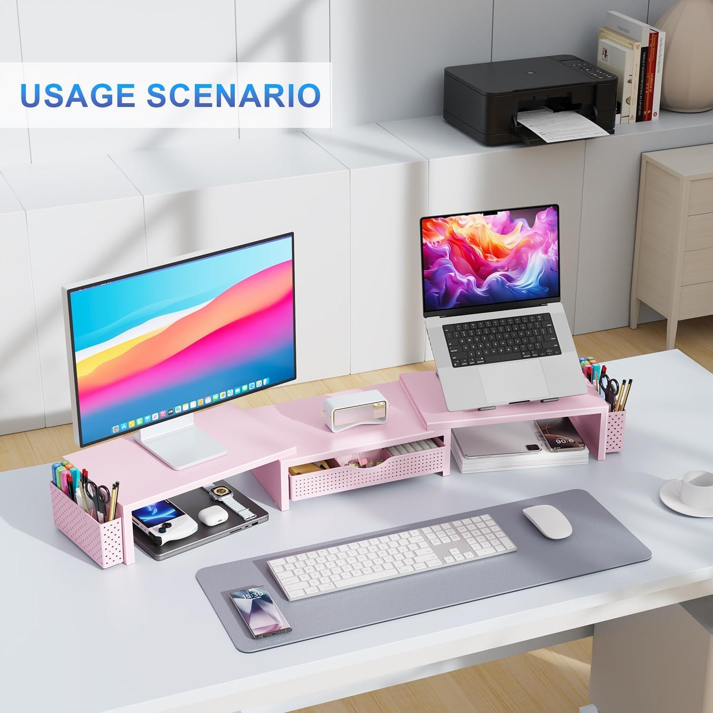 gianotter Dual Monitor Stand Riser, Desk Organizer With Drawer and 2 P