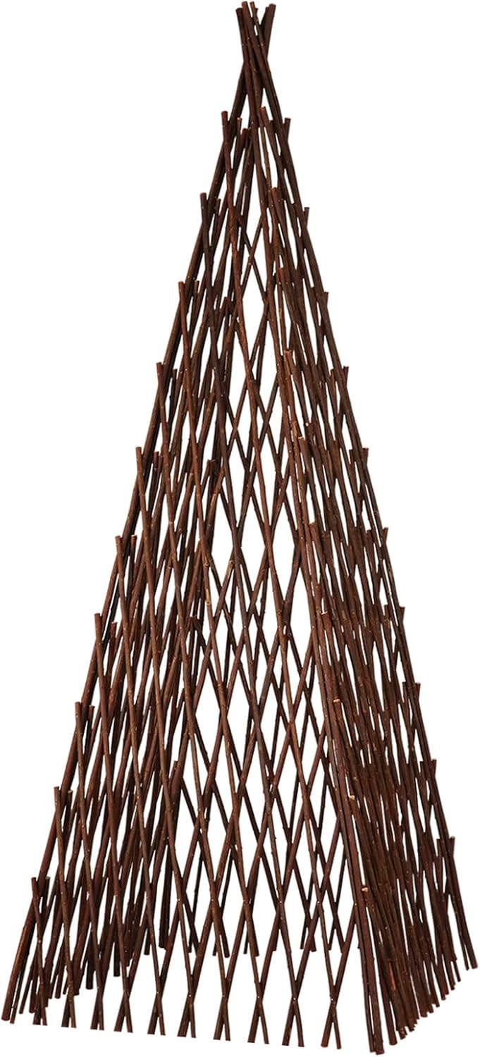 Expandable Teepee Wicker Plant Trellis,Obelisk Trellis for Climbing Plant Outdoor, Wicker Trellises for Plants Flower Self Standing Expandable Pyramid Trellis for Plant Protection and Plant Climbing