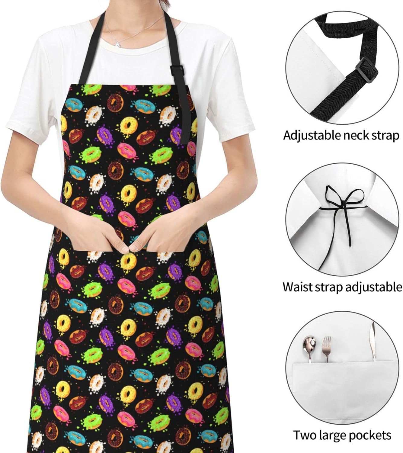 Donut print Waterproof apron with pocket adjustable cooking apron for 