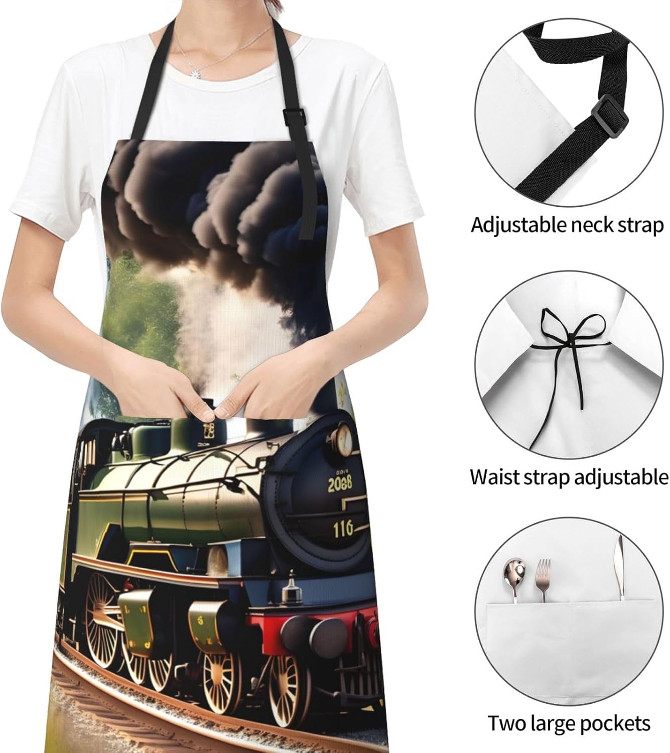 Steam Little Train print Waterproof apron with pocket adjustable cooking apron for adult kitchen bibs to bake