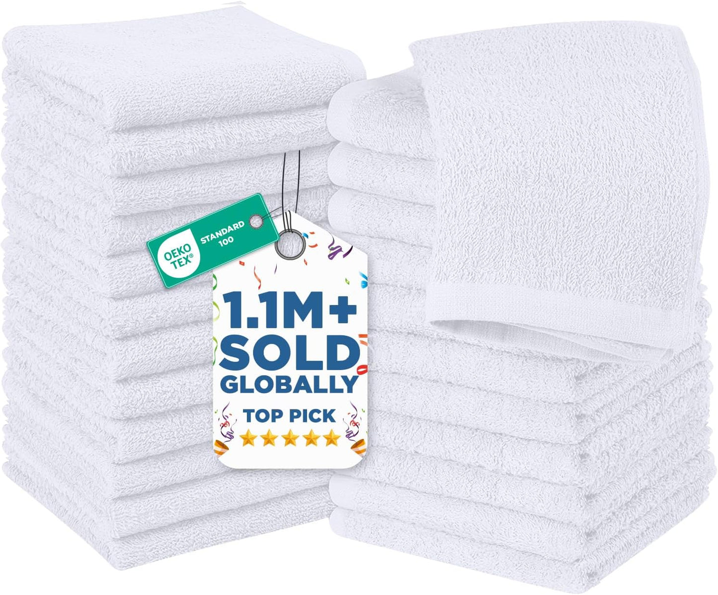 DAN RIVER 24 Pack Wash Cloths for Showering [12x12] - 100% Cotton Washcloths Premium Quality Flannel Face Cloths for Bathroom, Highly Absorbent and Soft Feel Wash Clothes, White