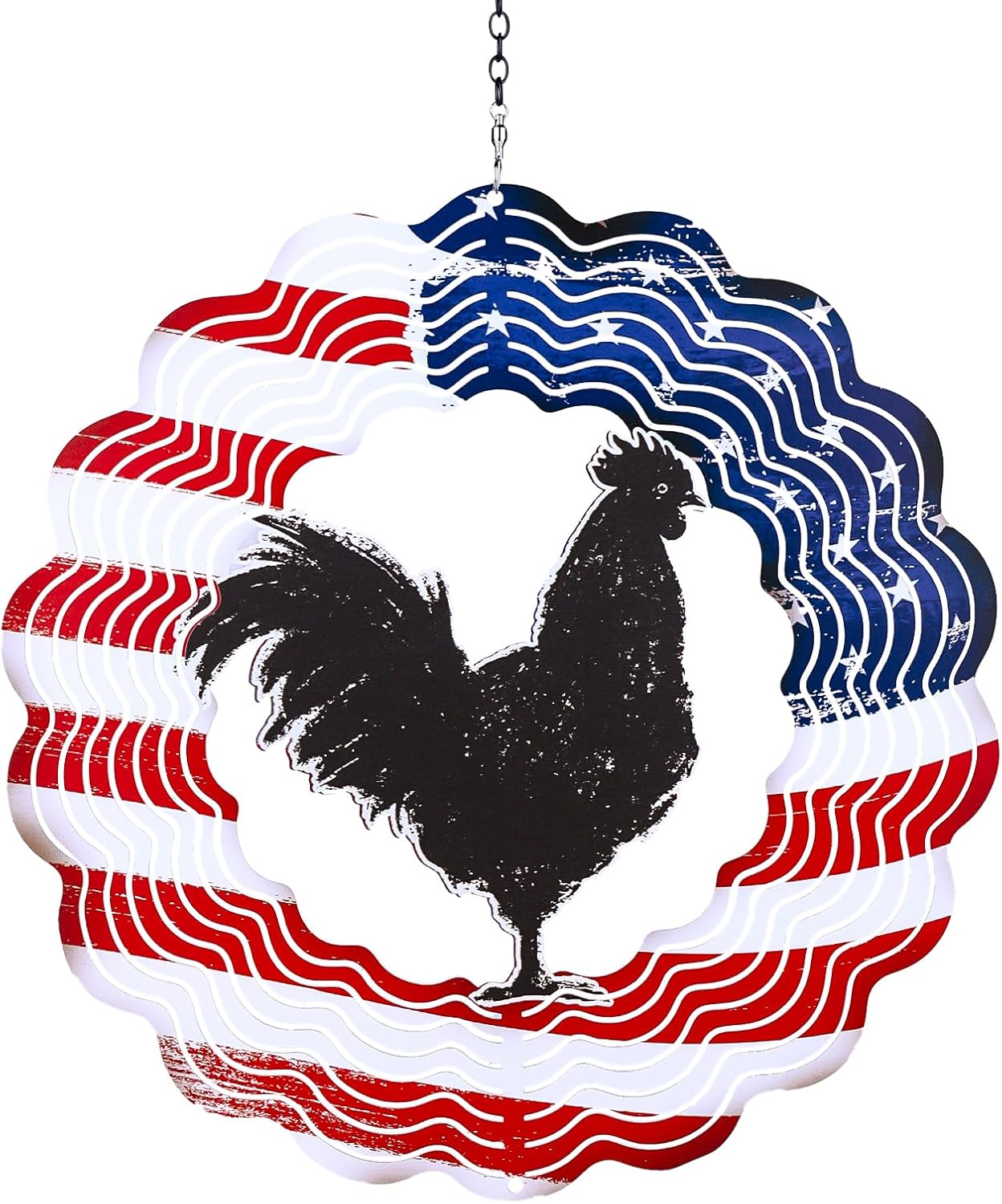 Chicken Wind Spinners 3D Hanging American Flag Wind Spinner Garden Ornament Gifts,12inch Metal Wind Kinetic Sculpture for Outdoor&Indoor,Yard Art,Garden Silhouette Decoration