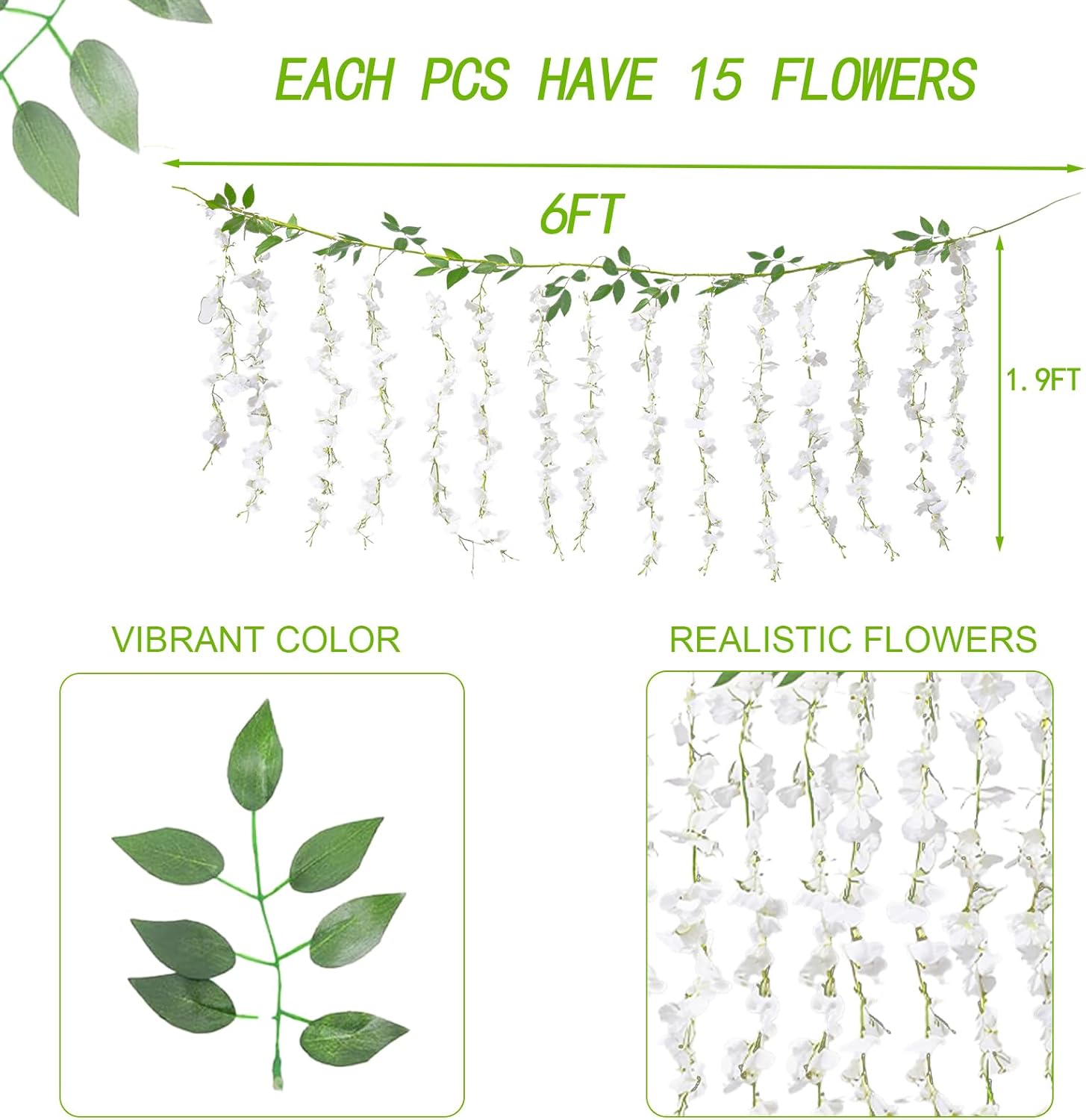 30 Branches Wisteria Hanging Flowers White Artificial Wisteria Hanging