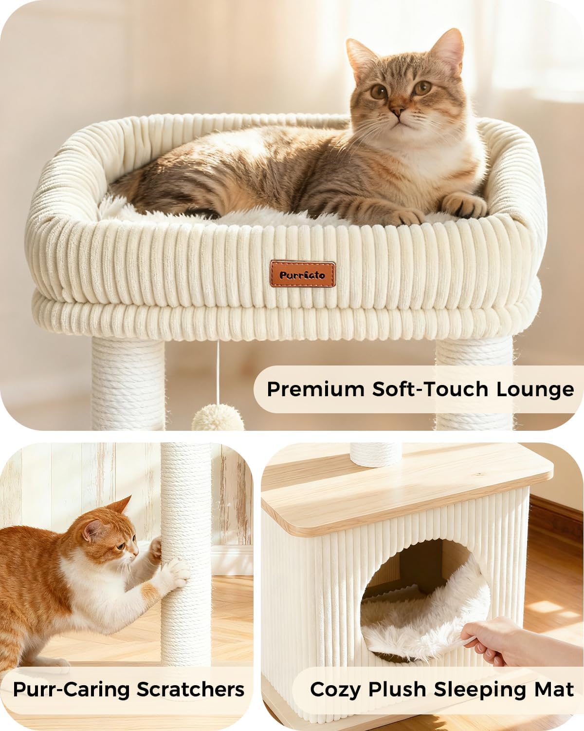 Modern Cat Tree for Indoor Cats, Nordic Loft Style, Wooden Cat Tower w