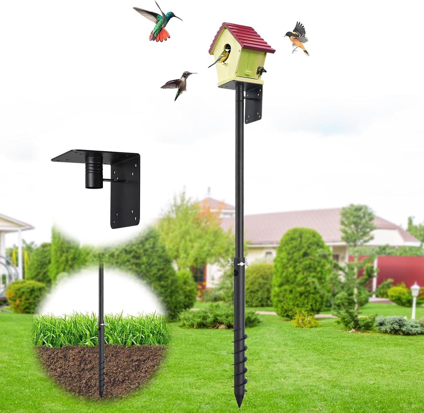 Bird Feeder Pole for Outdoors - 1.2 Inch Thick Metal Stake, Weatherproof Bird Feeder Stand for Yard & Garden - Sturdy Hanging Mount for Birdhouses & Feeders
