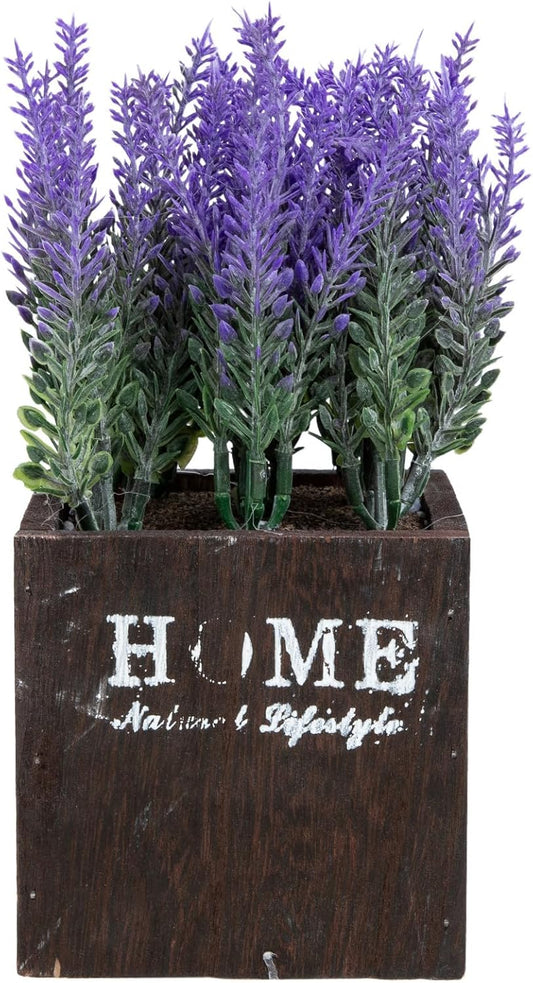 PRETYZOOM Artificial Lavender Pot with Wooden Planter, Simulation Potted Bonsai, Purple Faux Flower Decoration for Home, Kitchen, Bathroom, Farmhouse Style Desktop Ornament
