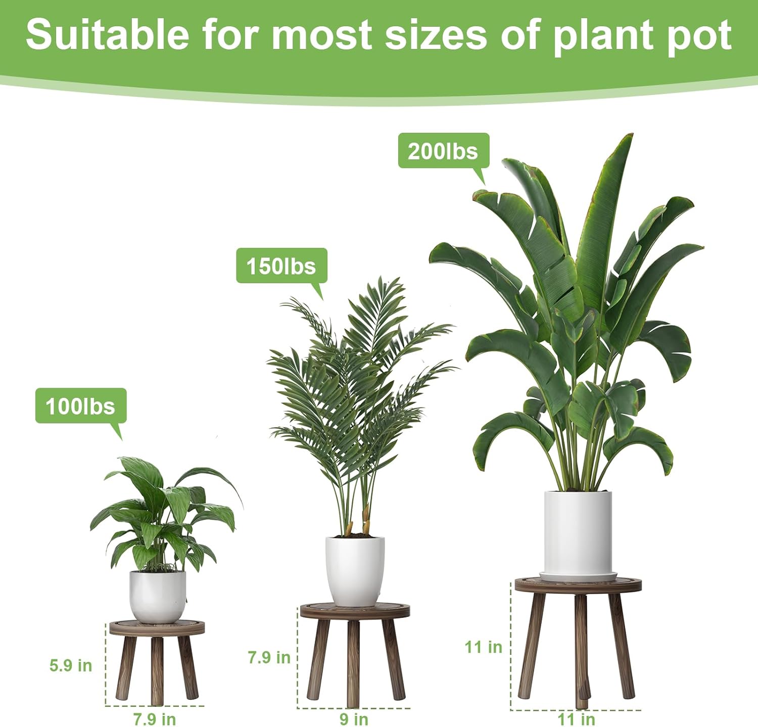 3-Pack Wood Plant Stands Indoor, Single Plant Stand for 6-12 Inch Pots