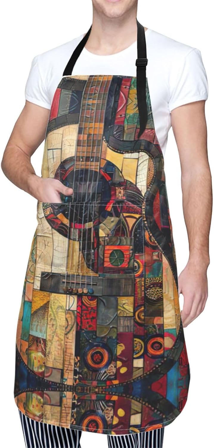 Art Guitar Pattern print Waterproof chef's apron with pocket apron for kitchen cooking baking barbecue and gardening