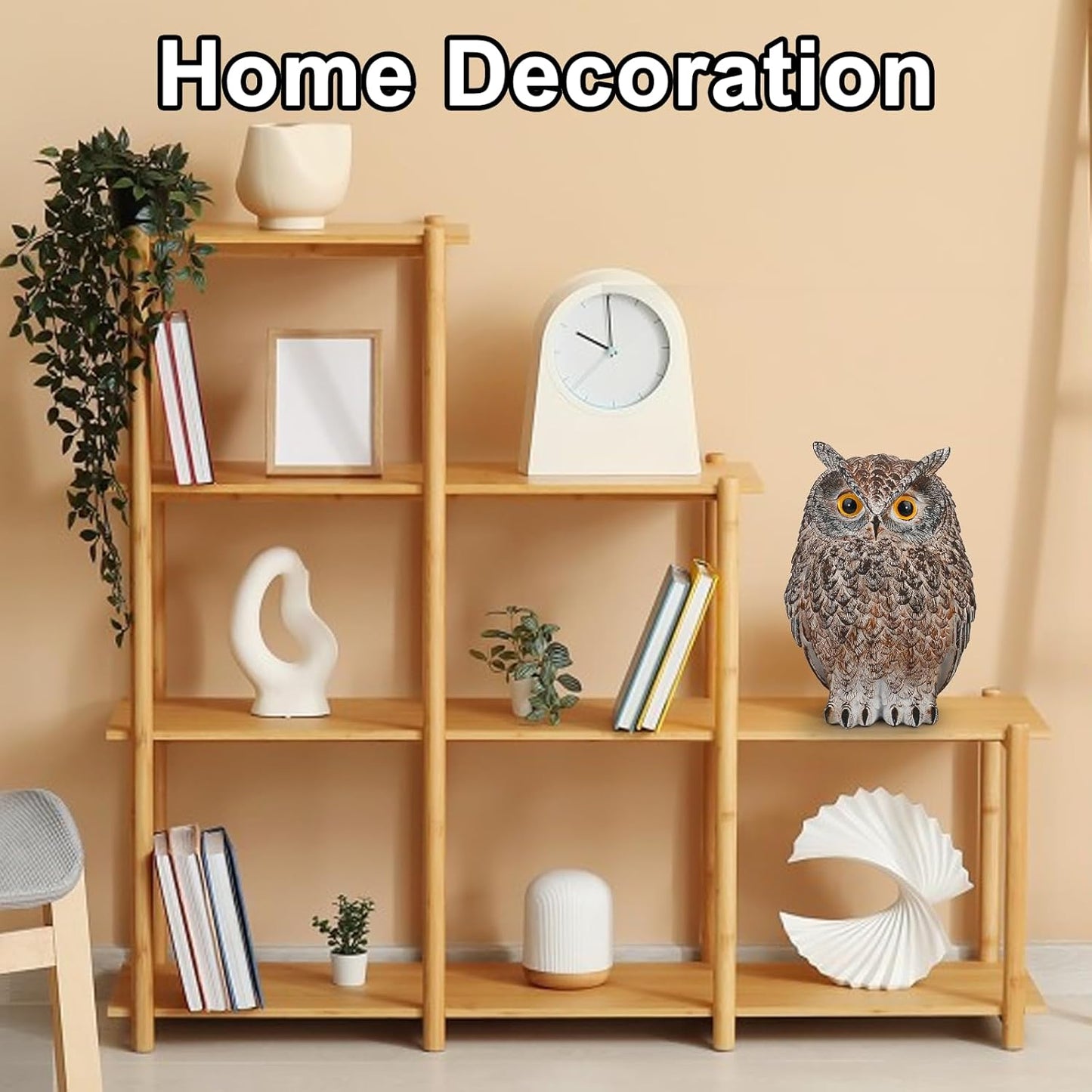 8.3" Realistic Owl Statue for Indoor & Outdoor Decoration, Effective Birds Deterrent for Garden, Patio, Yard, Fake Owl Suitable for Home Decor (Brown)