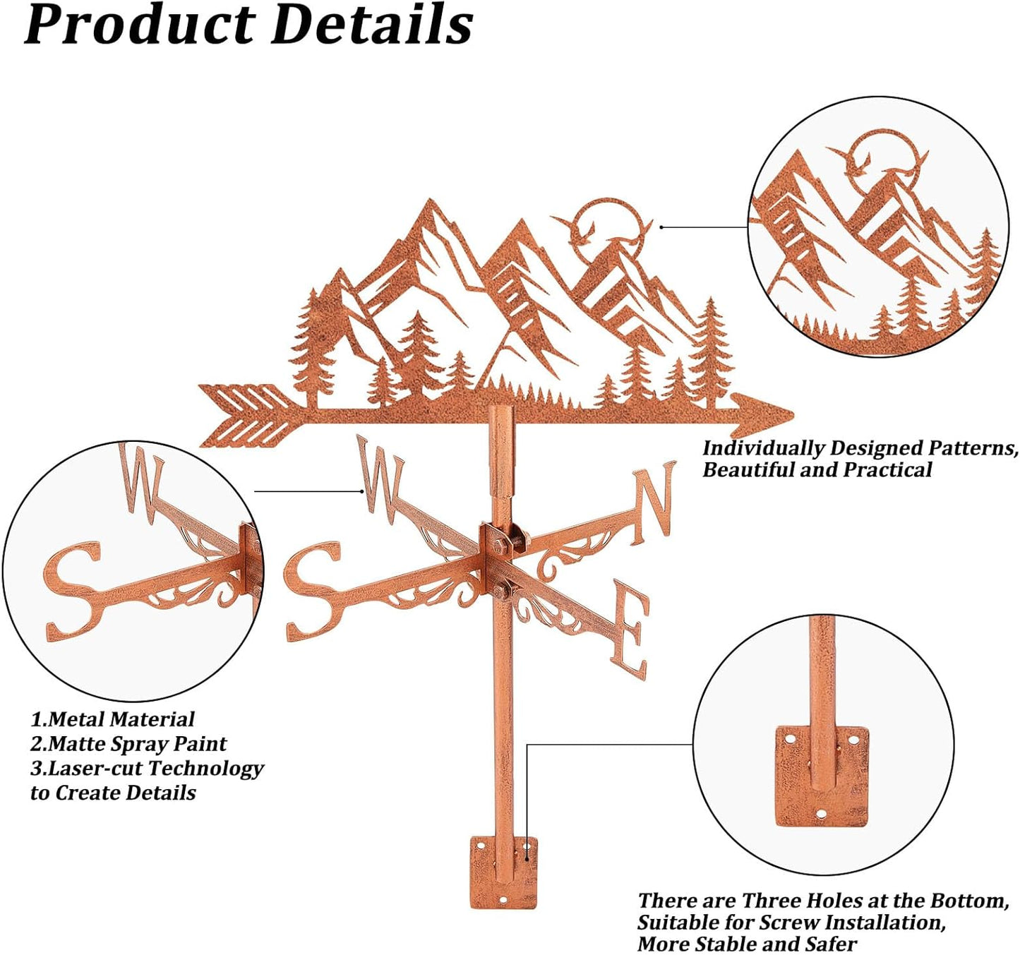 SUPERDANT Mountain Weathervane Forest Tree Sun Weather Vane for Yard M