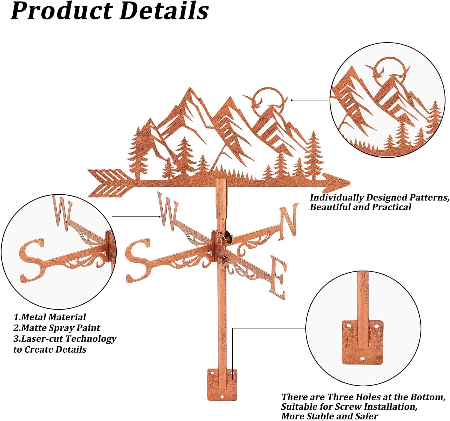 SUPERDANT Mountain Weathervane Forest Tree Sun Weather Vane for Yard M
