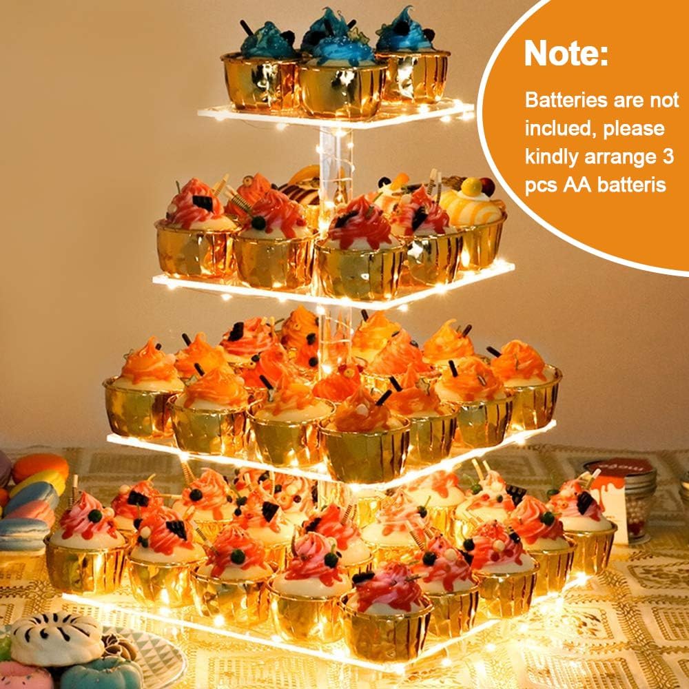 YestBuy 4 Tier Cupcake Stand Acrylic Tower Display with LED Light Prem