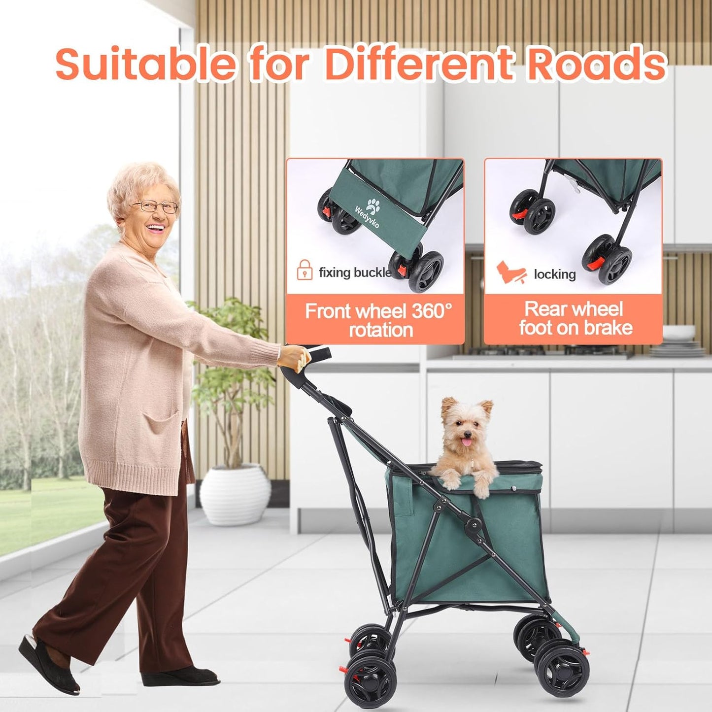 Wedyvko Multifunctional Cart, Shopping Cart, Dog Stroller for Small Do