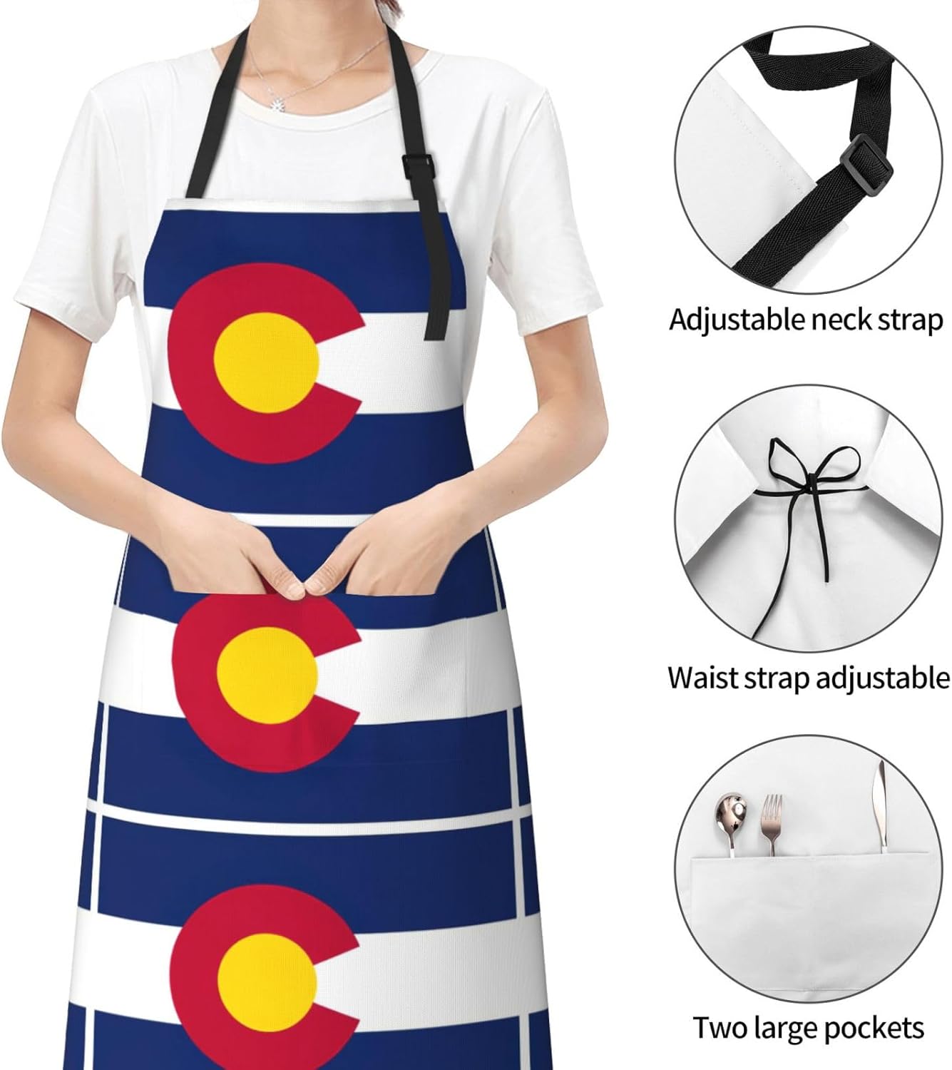Colorado state flag print Waterproof chef's apron with pocket apron for kitchen cooking baking barbecue and gardening