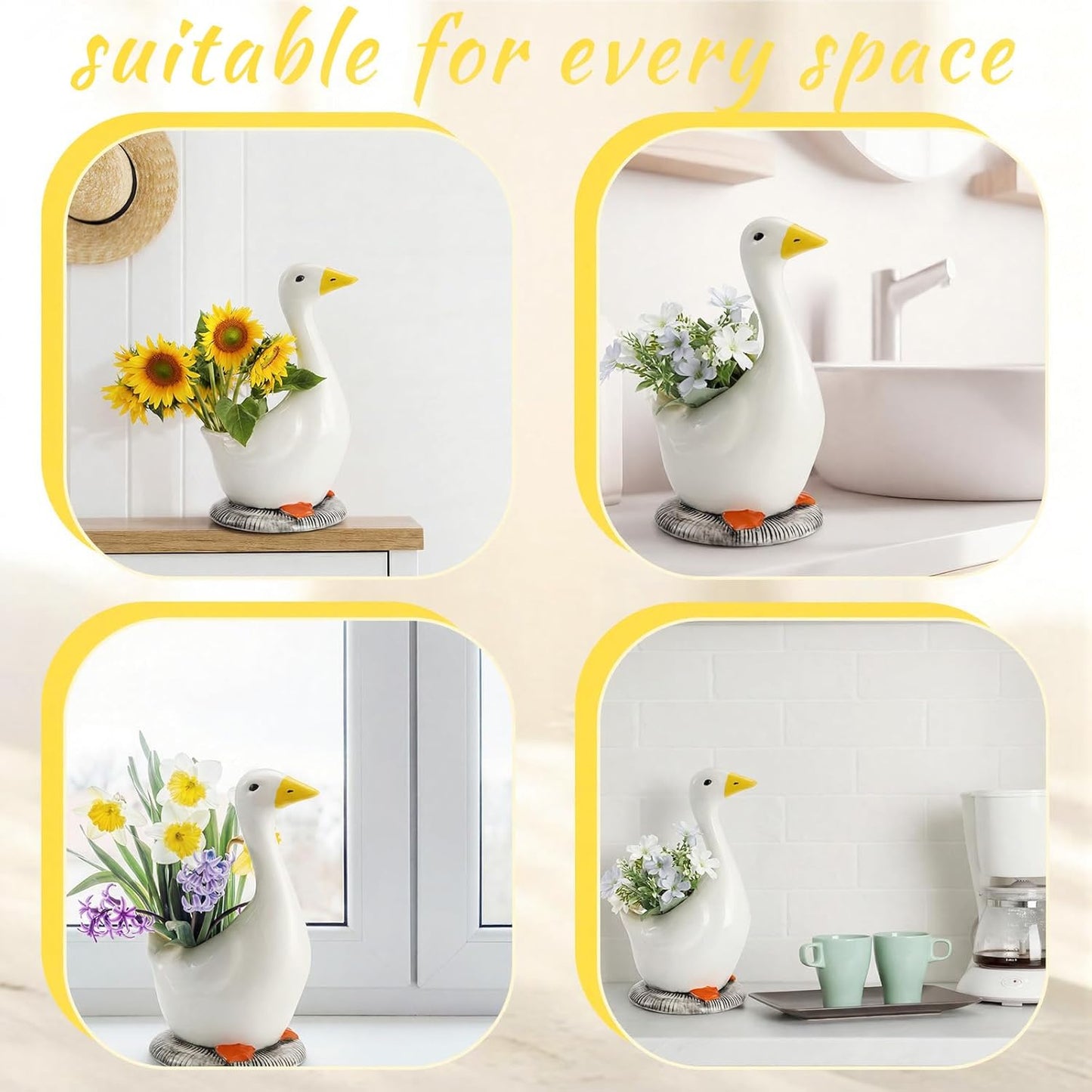 Silly Goose Vase Ceramic Cute Flower Vase Goose Birthday Party Table Centerpieces White Animal Planter Pot Home Decor for Office Living Room Kitchen Bathroom Decor Housewarming Gifts