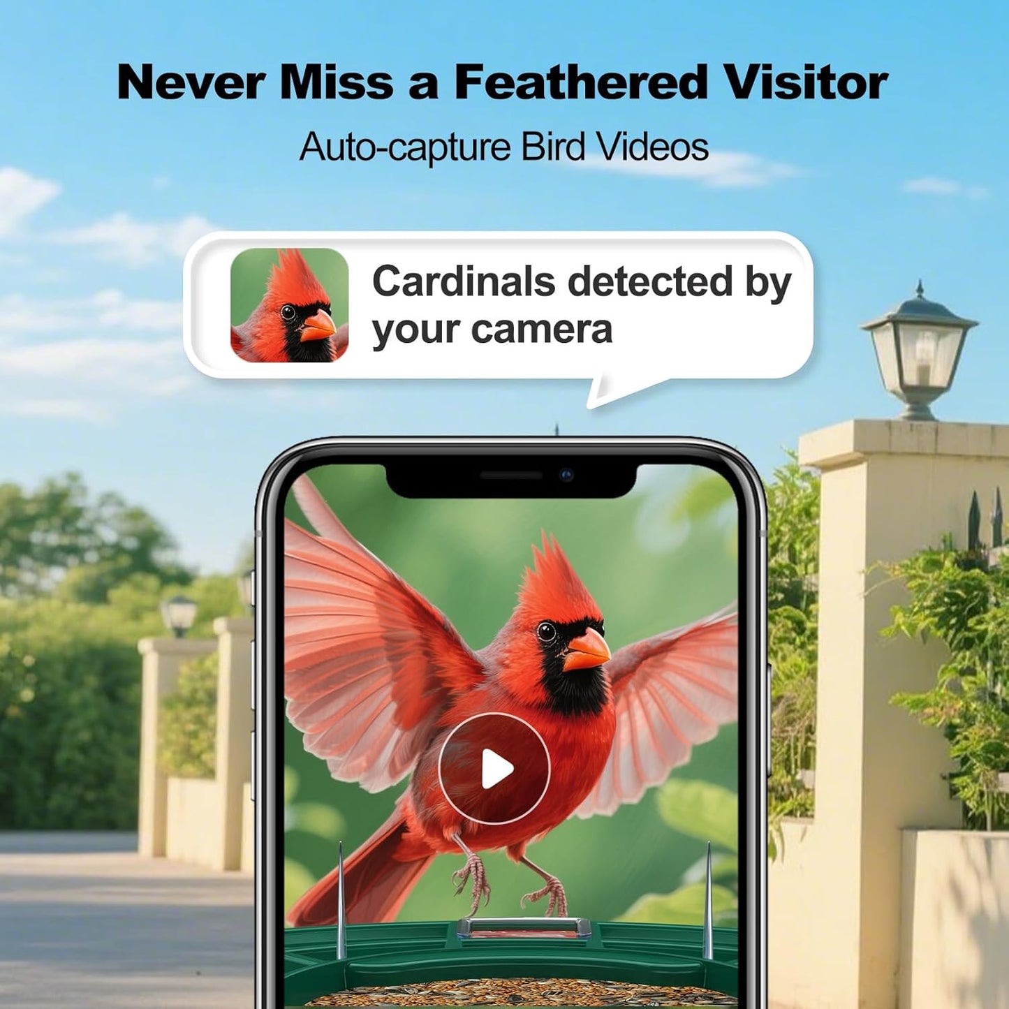 Bird Feeder with Camera,AI Identify Birds Species,FHD WiFi Outdoor Smart Bird Feeder Camera with Solar Powered,Real-Time Notice,Auto Record,IP65 Weatherproof Birds House with Cam,Ideal Gift for Family