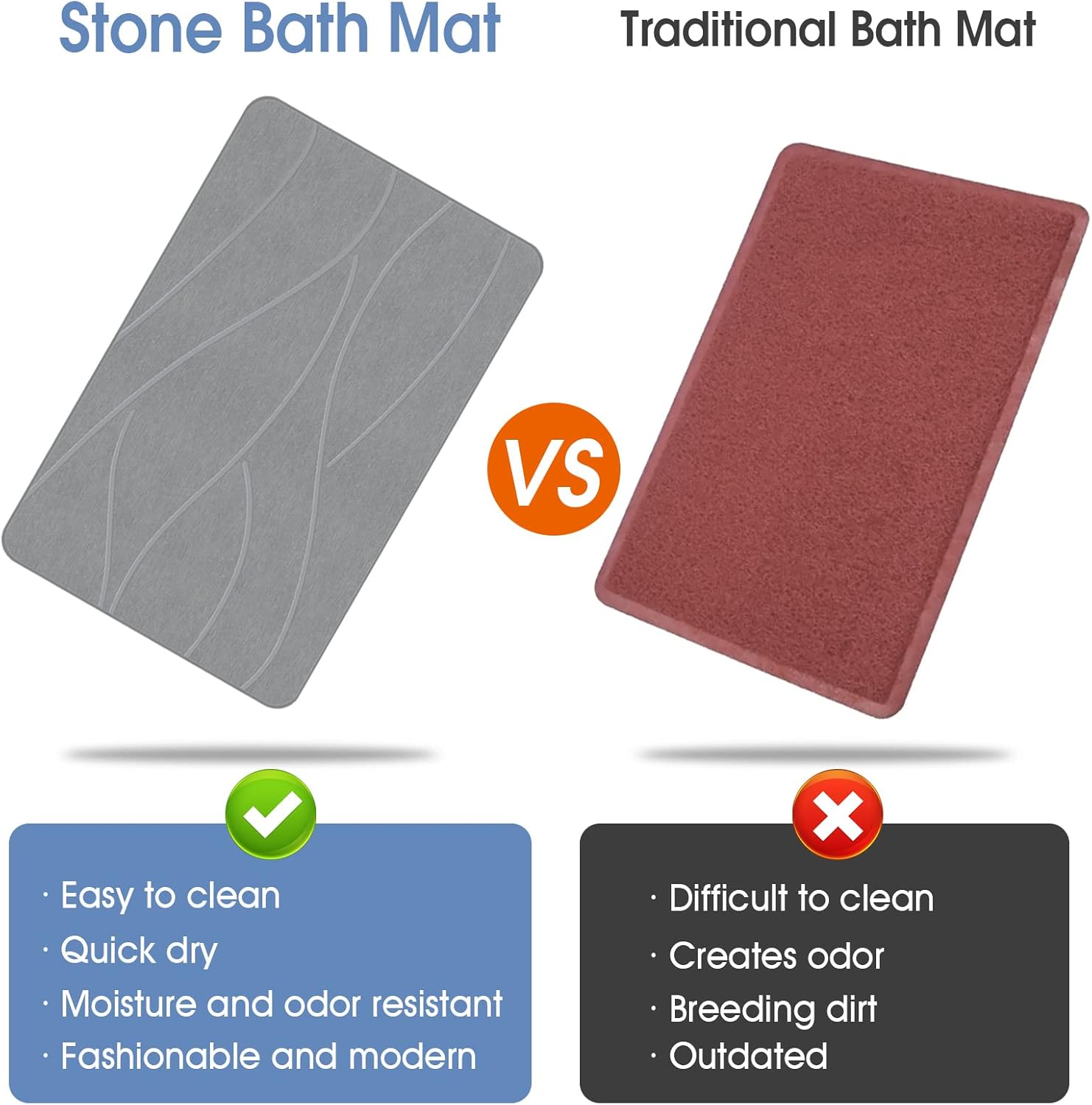 Stone Bath Mat Diatomaceous Earth Shower Mat Non-Slip Super Absorbent 