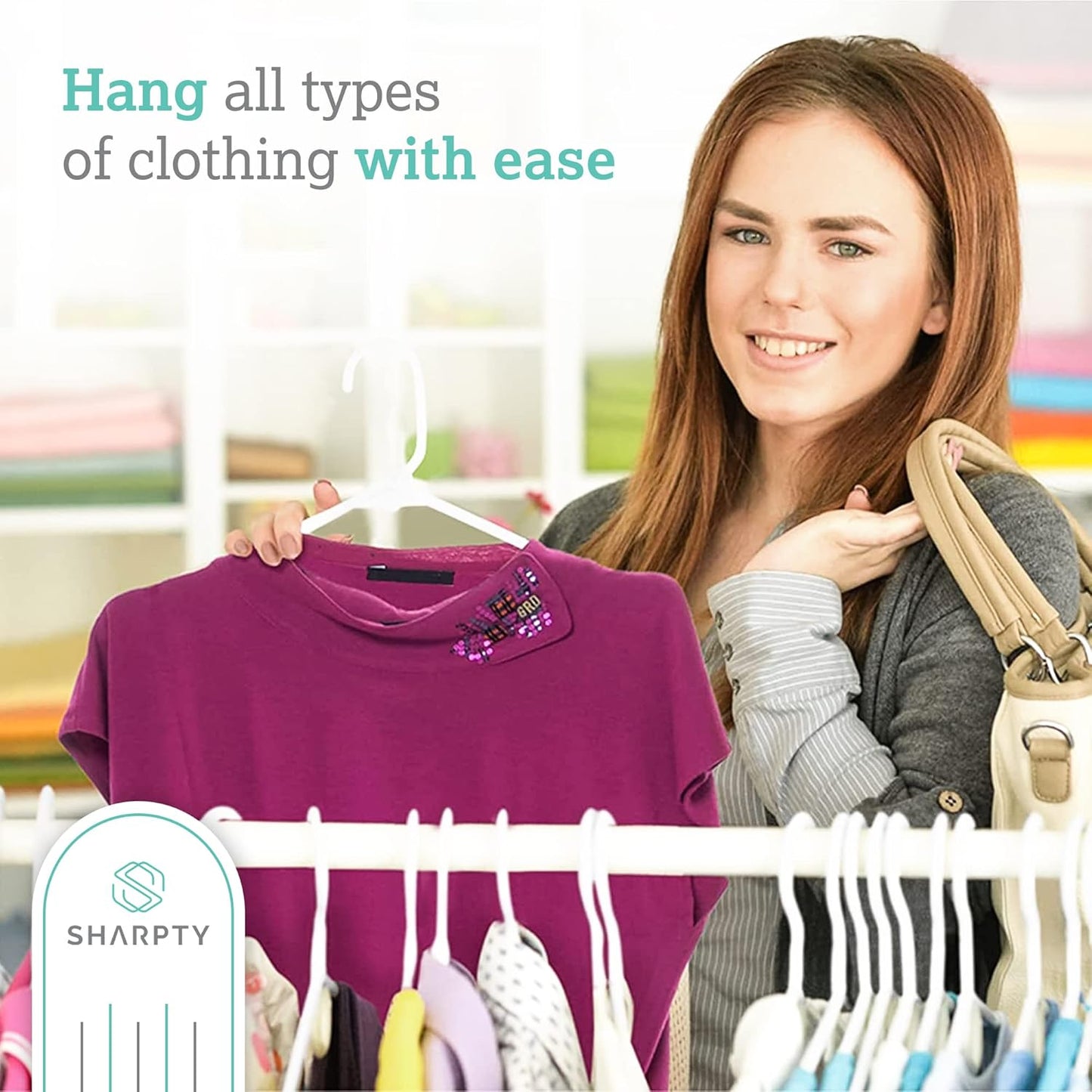 Sharpty Plastic Hangers Clothes Hangers for Clothing, Closet, Coats & Shirts - Durable & Space Saving - for Everyday Standard Use, Room Essentials & Basics - 20 Pack - White
