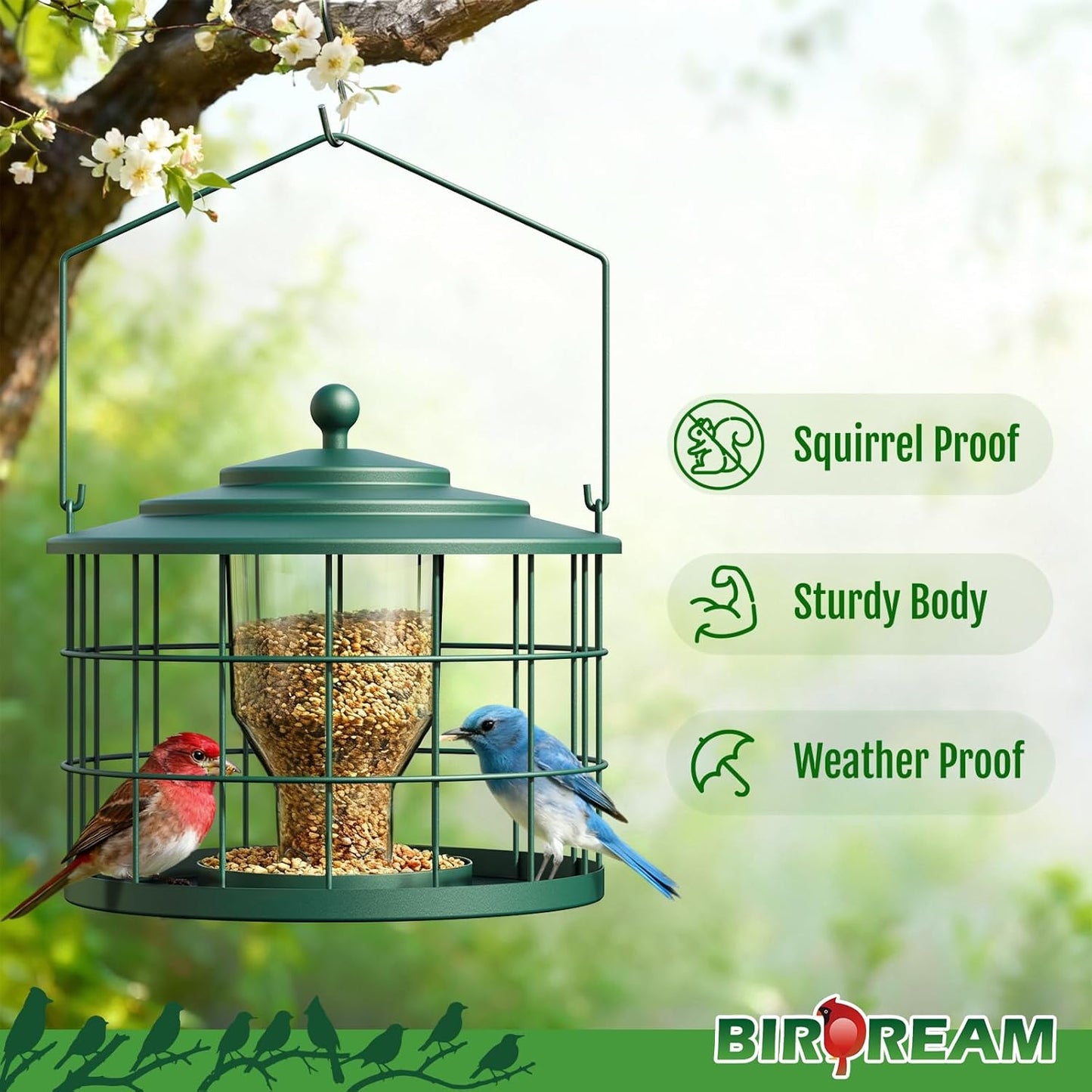 Squirrel Proof Bird Feeder, Metal Cage Bird Feeder for Outdoors Hangin