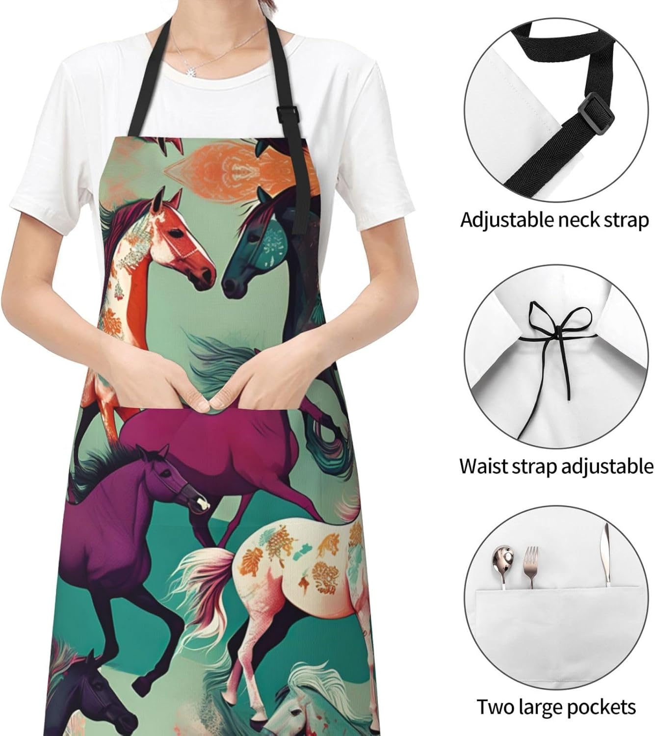 Various Kinds of Horses print Waterproof chef's apron with pocket apro