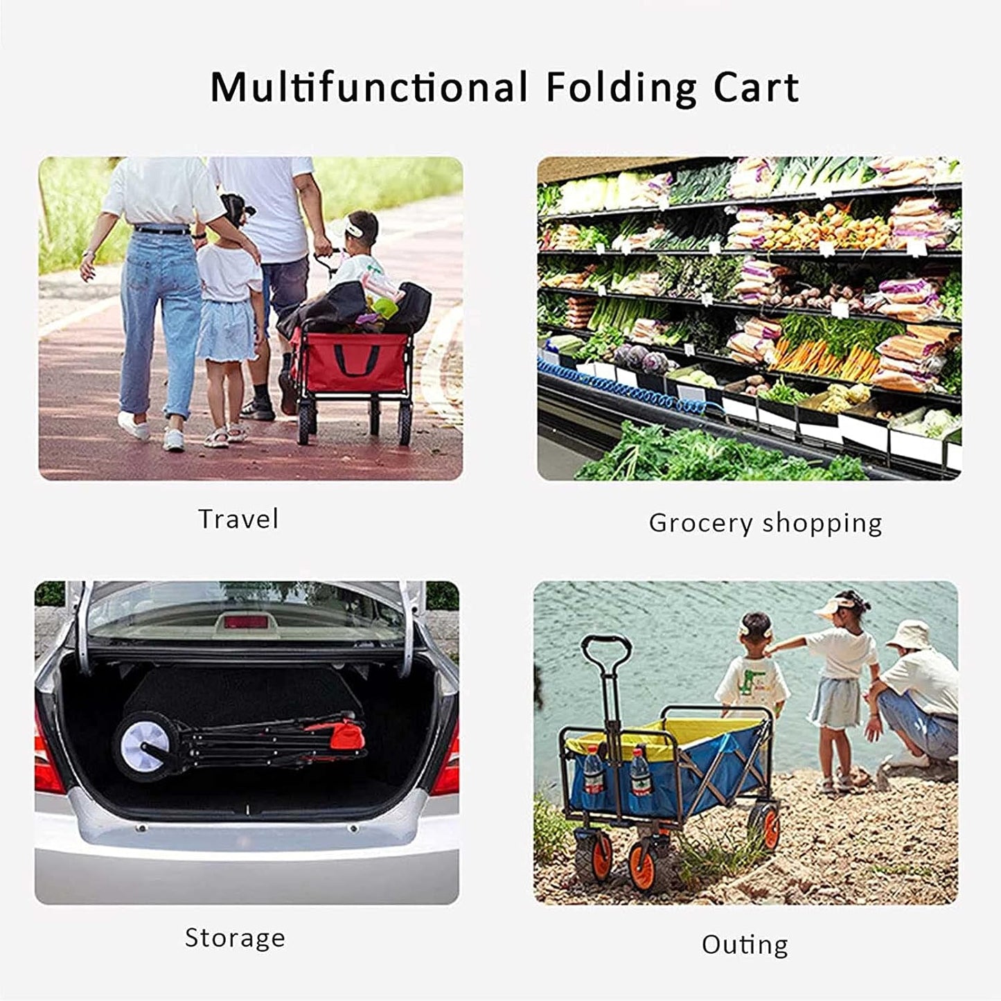 Heavy-Duty Outdoor Fold Up Wagon Portable with Adjustable Handle Sport