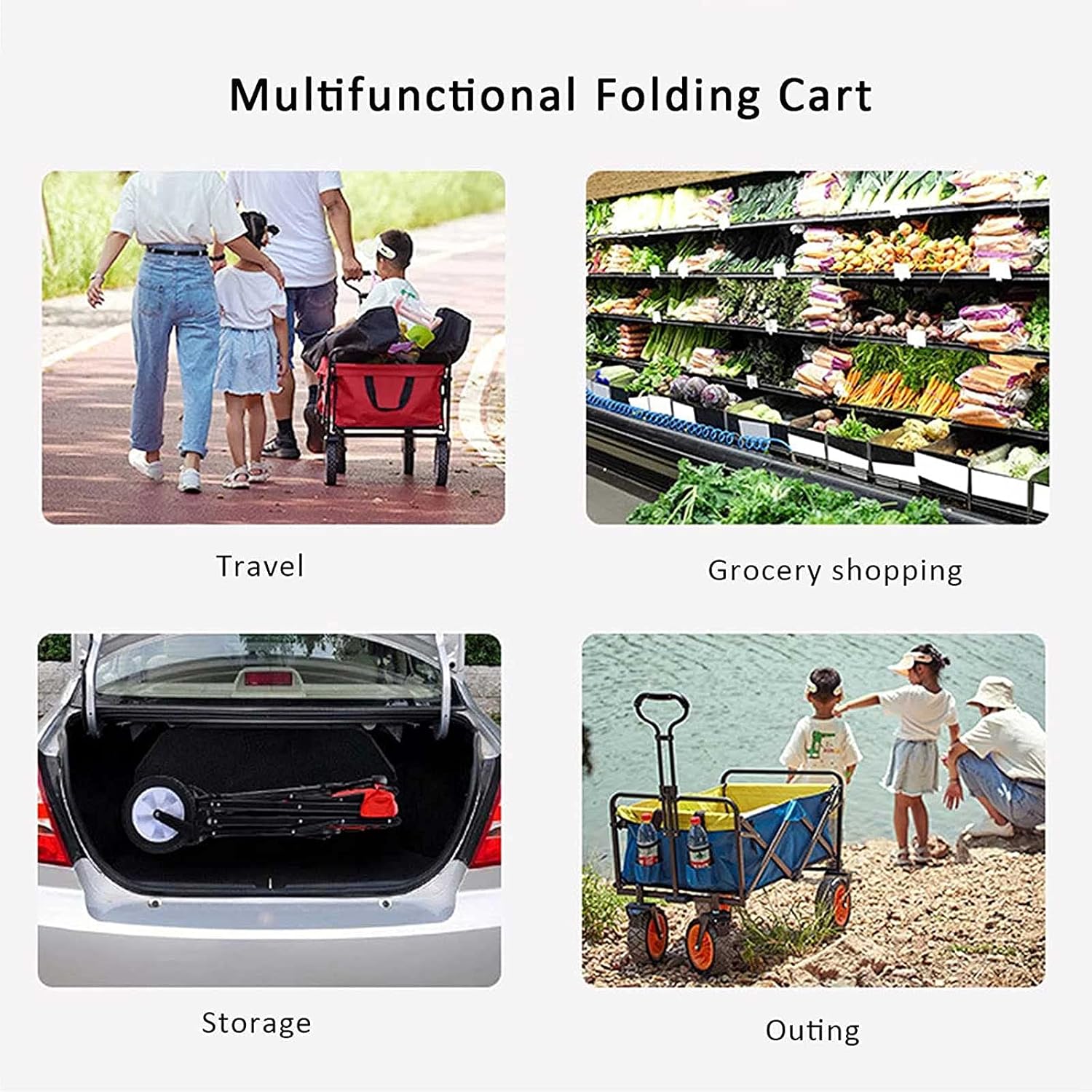 Heavy-Duty Outdoor Fold Up Wagon Portable with Adjustable Handle Sport