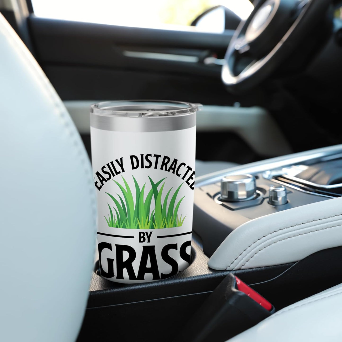 Funny Lawn Care Easily Distracted By Grass For Men Women Stainless Steel Insulated Tumbler