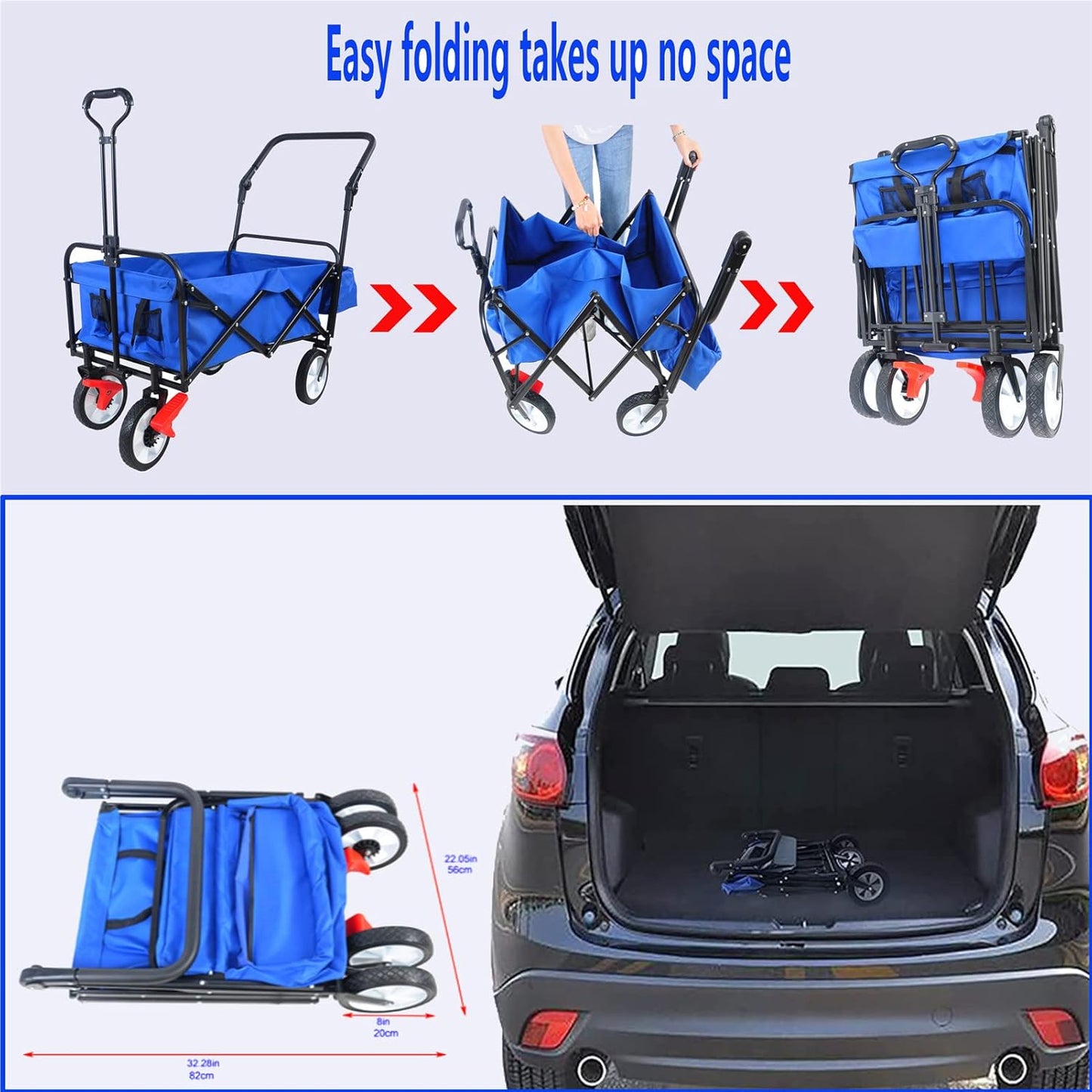 Folding Wagon Cart Collapsible Outdoor Utility Wagon with All Terrain 