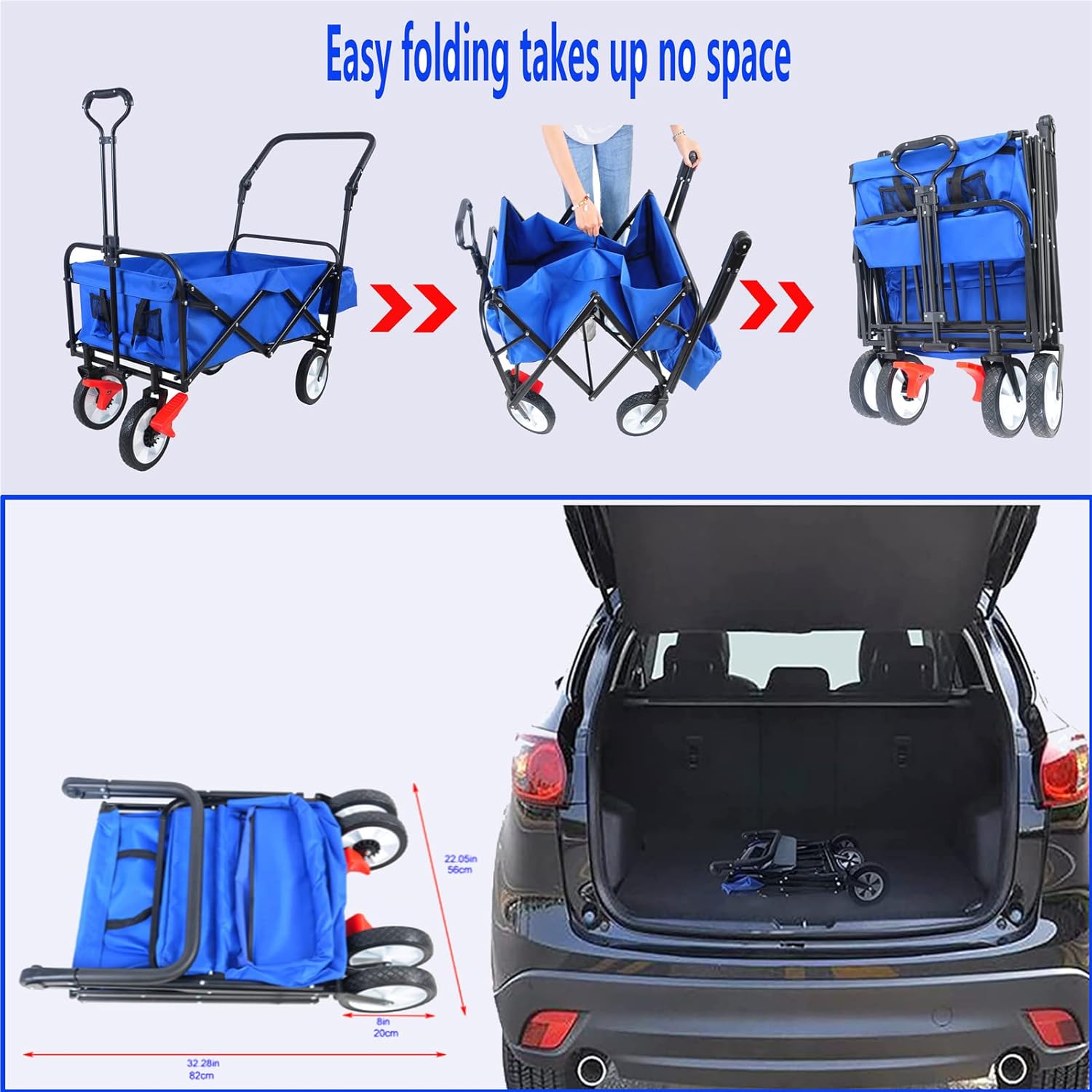 Folding Wagon Cart Collapsible Outdoor Utility Wagon with All Terrain 